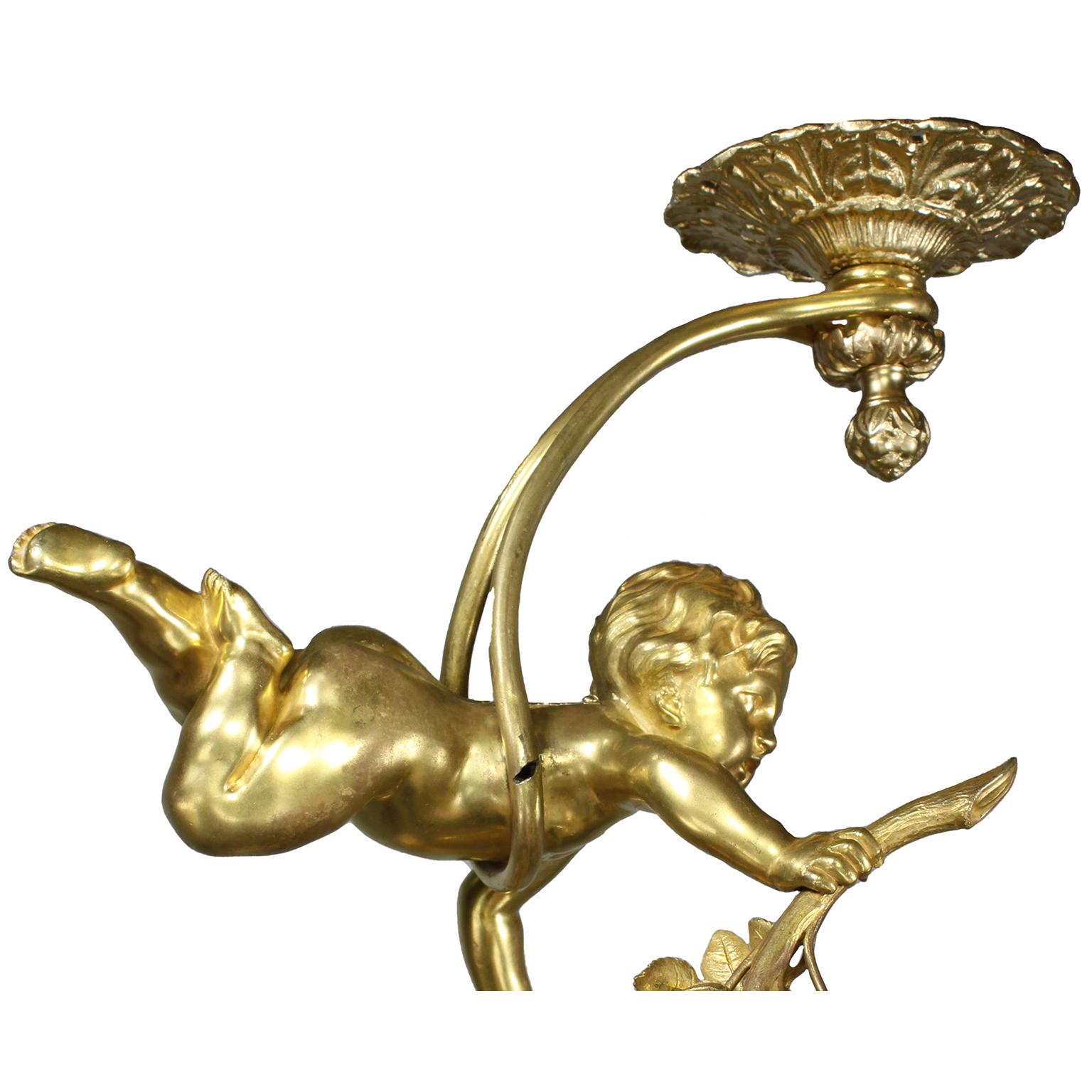 Whimsical French 19th/20th Century Gilt-Bronze Belle Époque Putto Chandelier For Sale 2