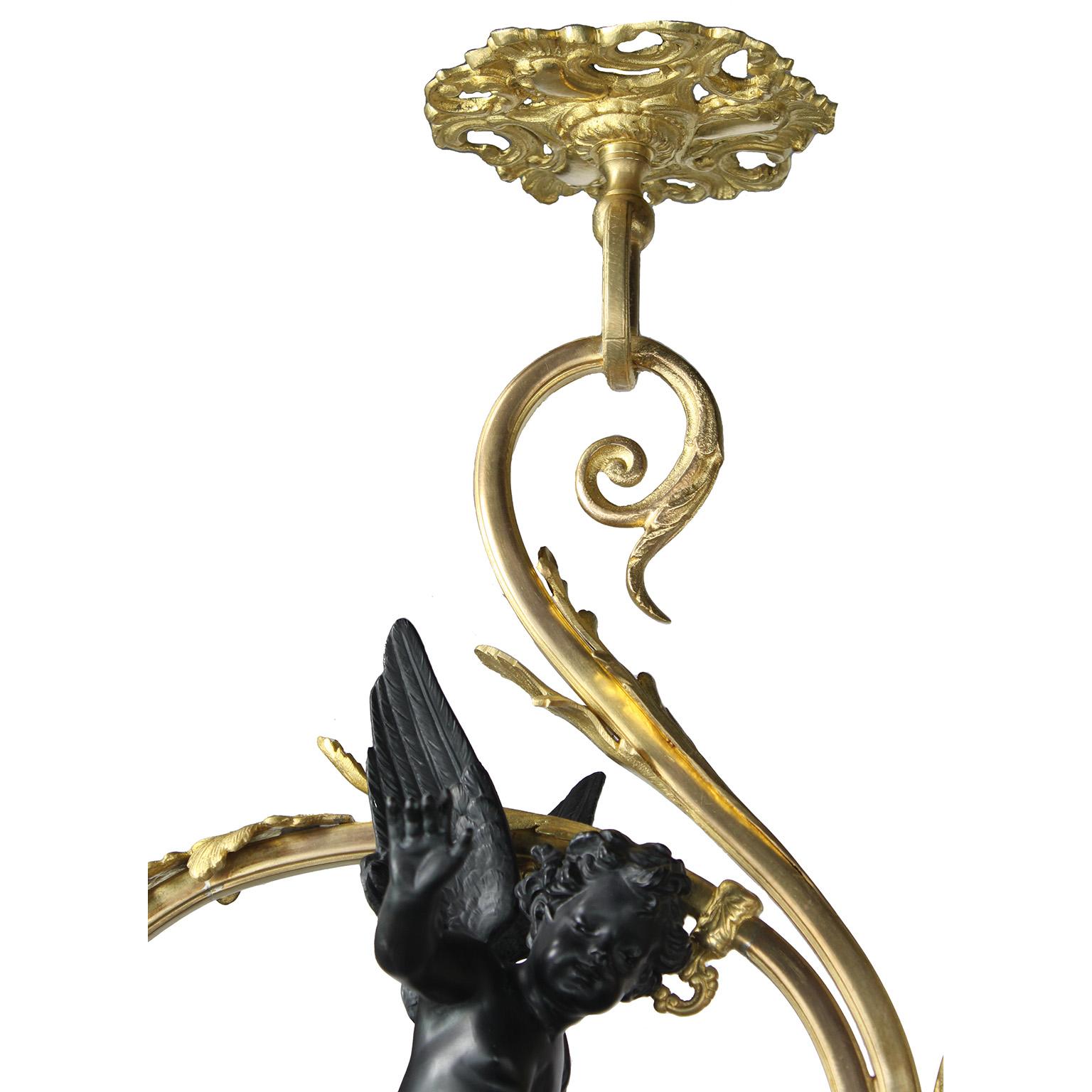 Whimsical French Belle Époque Gilt Bronze Cherub Gasolier Pendant Chandelier For Sale 1