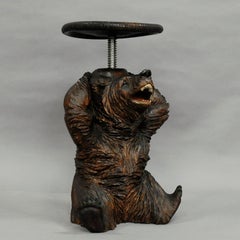 Whimsy Carved Bear Piano Stool, Brienz, circa 1900