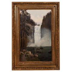 Antiguo cuadro de paisaje americano Snoqualmie Falls Washington "Whitaker" 1890