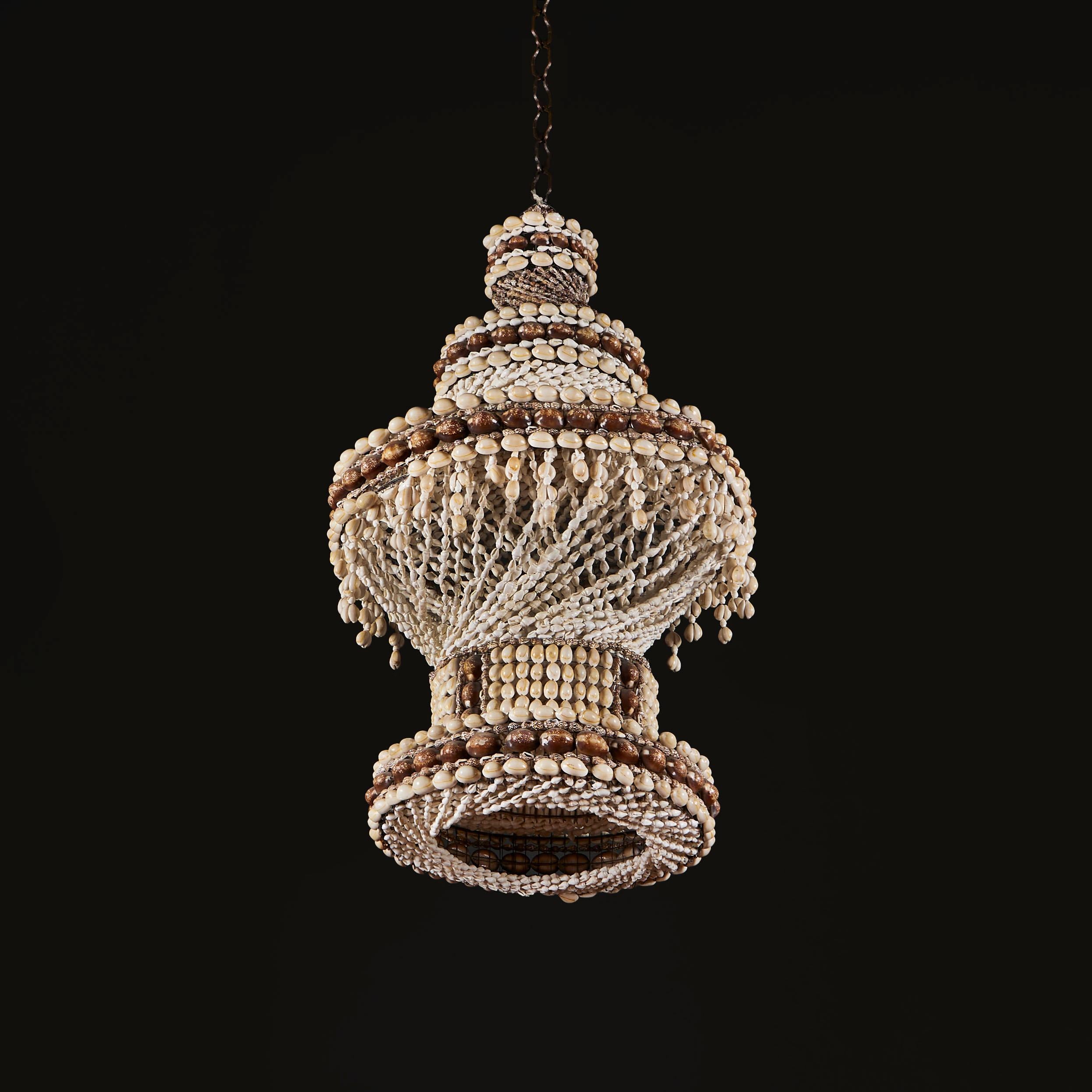Papua New Guinean A White Cowrie Shell Hanging Light, Papau New Guinea