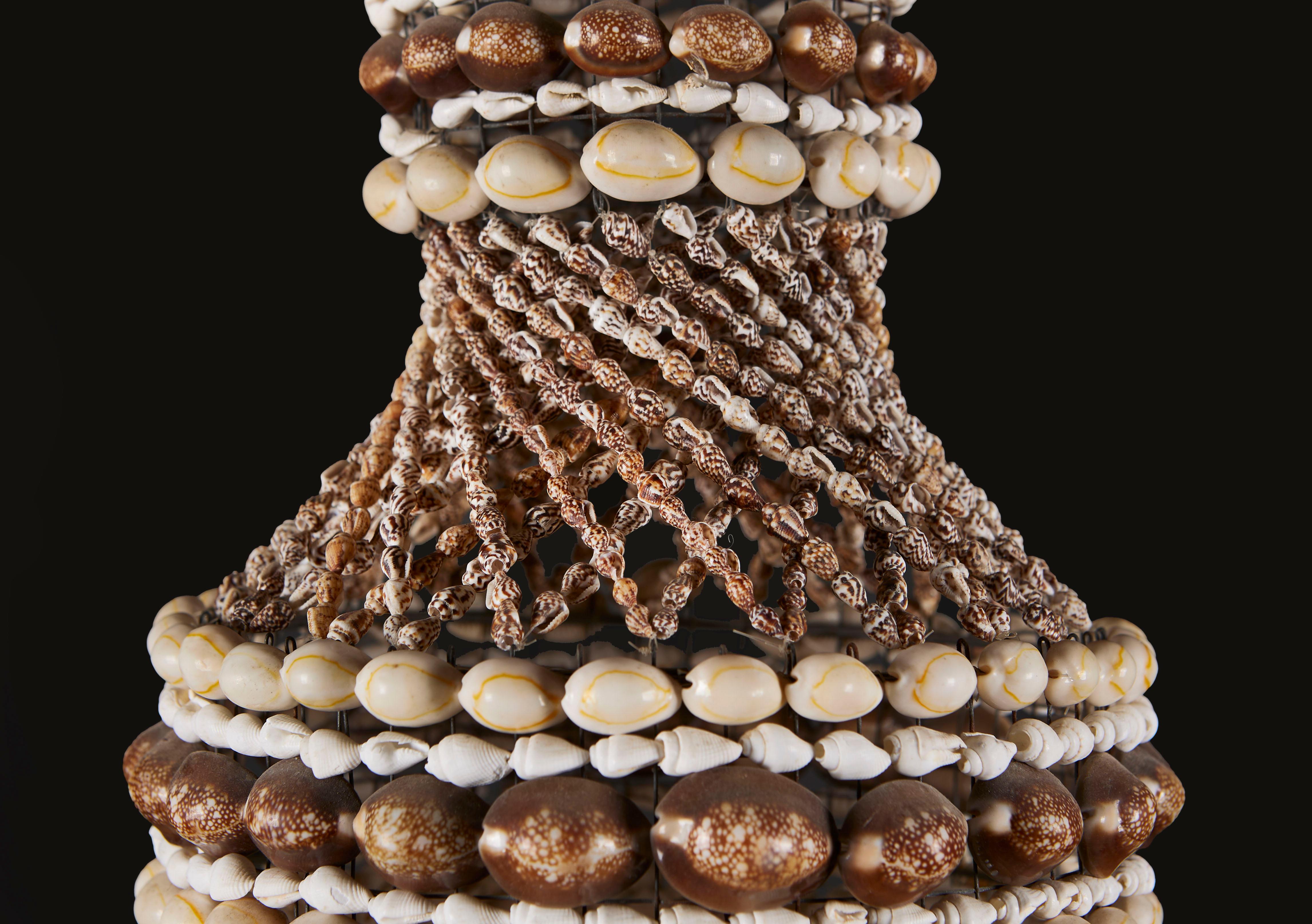 Beaded A White Cowrie Shell Hanging Light, Papau New Guinea