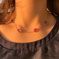 White Gold Chain Necklace Set with Pink Tourmaline Created by Marion Jeantet