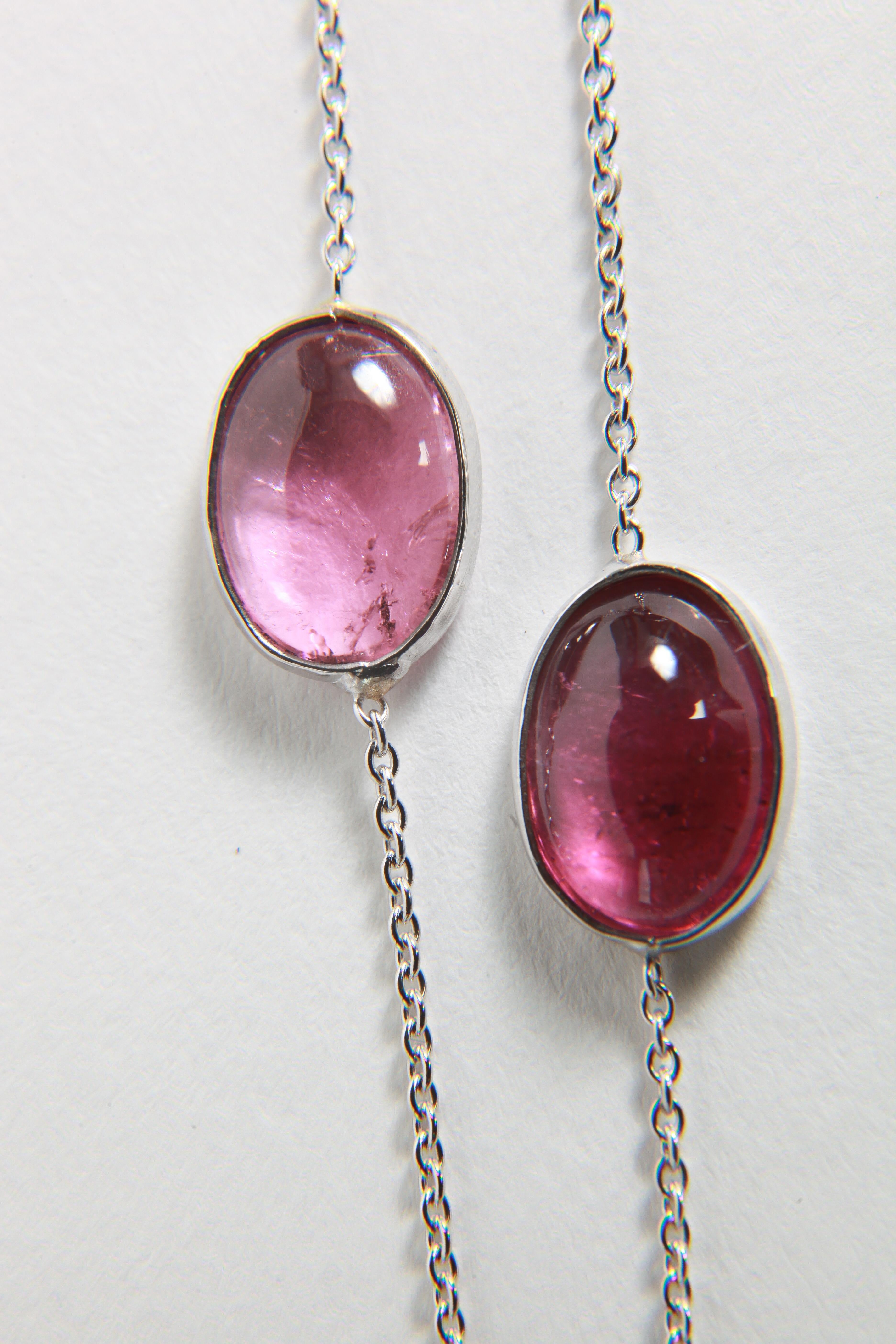 White Gold Chain Necklace Set with Pink Tourmaline Created by Marion Jeantet For Sale 2