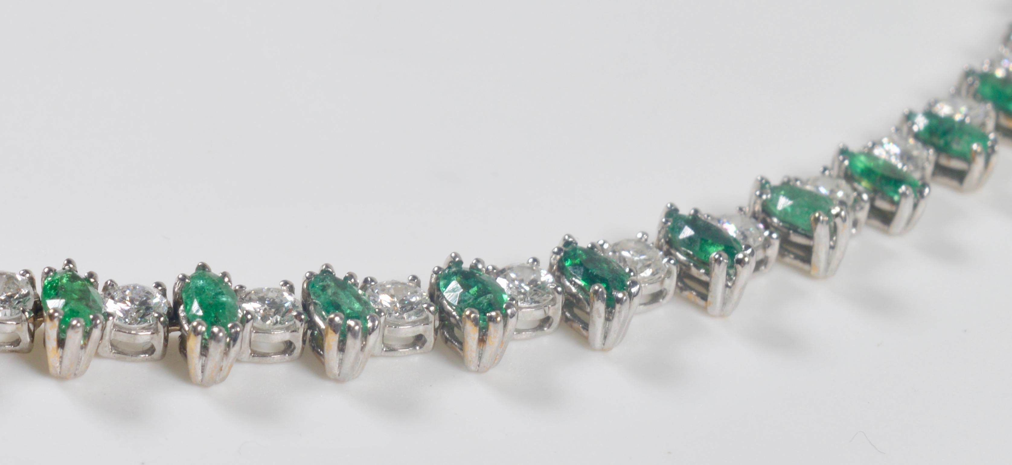 White Gold Diamond and Emerald Riviere Necklace 8.95 Carat 7