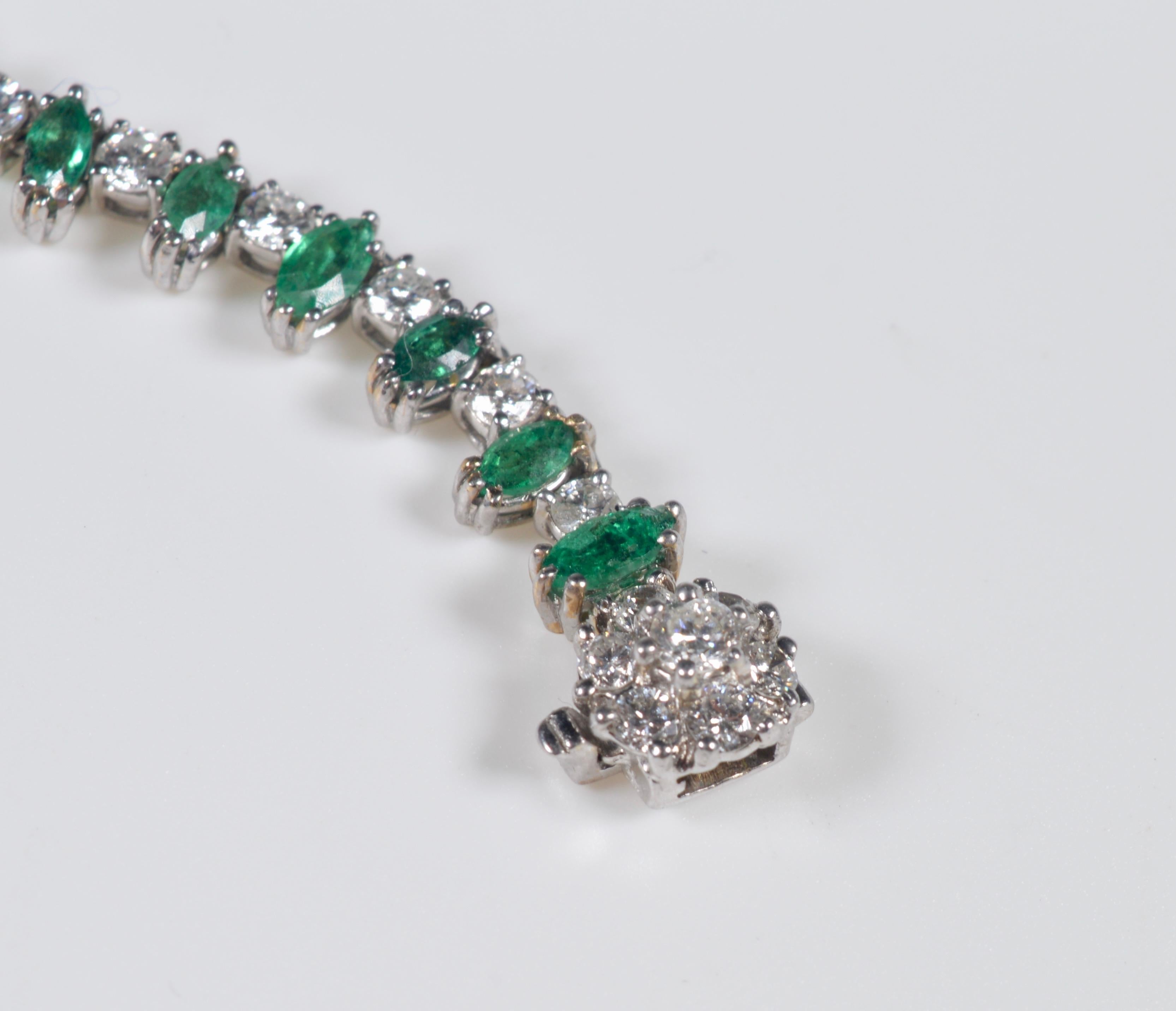 Modern White Gold Diamond and Emerald Riviere Necklace 8.95 Carat