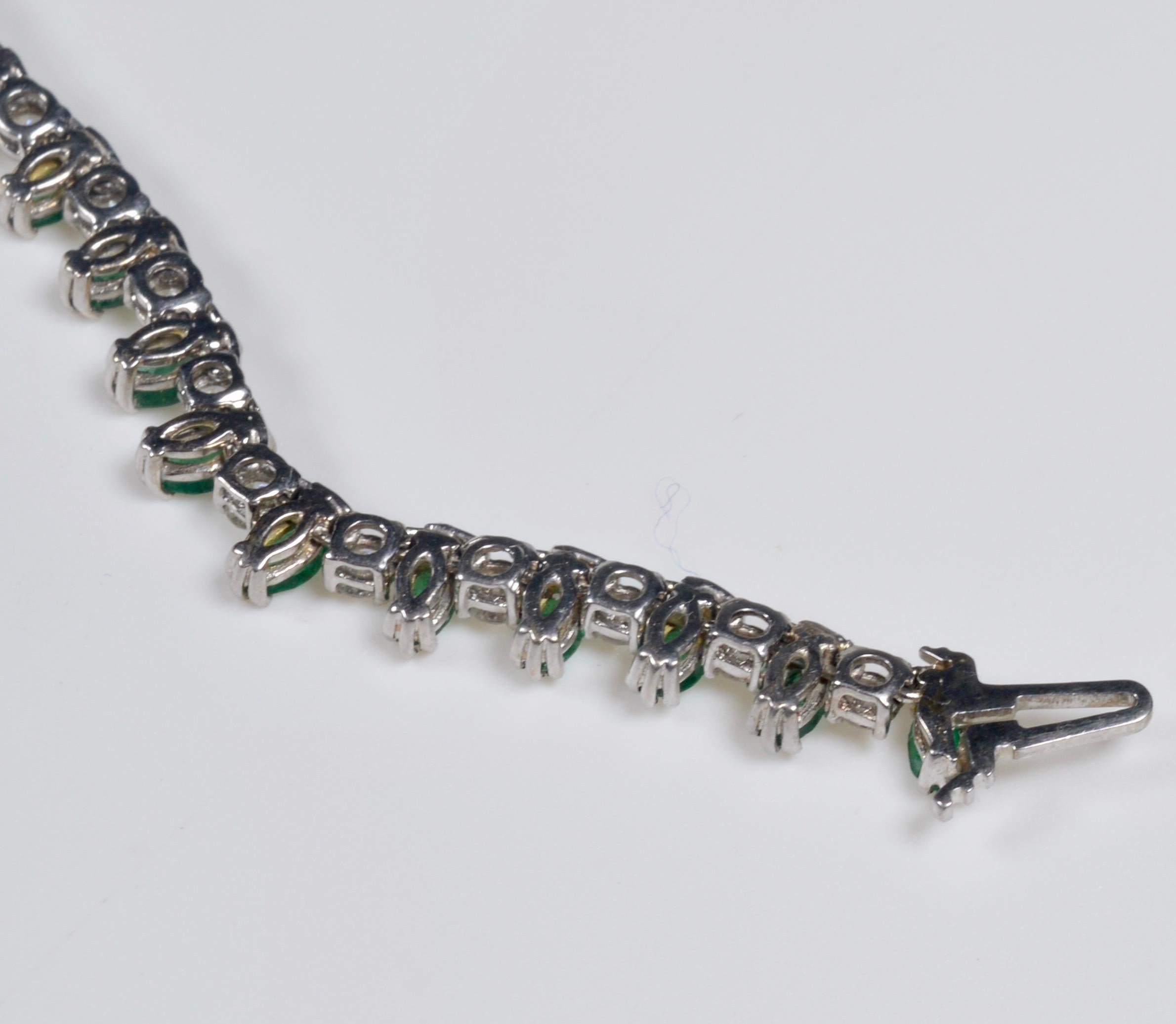 White Gold Diamond and Emerald Riviere Necklace 8.95 Carat 1