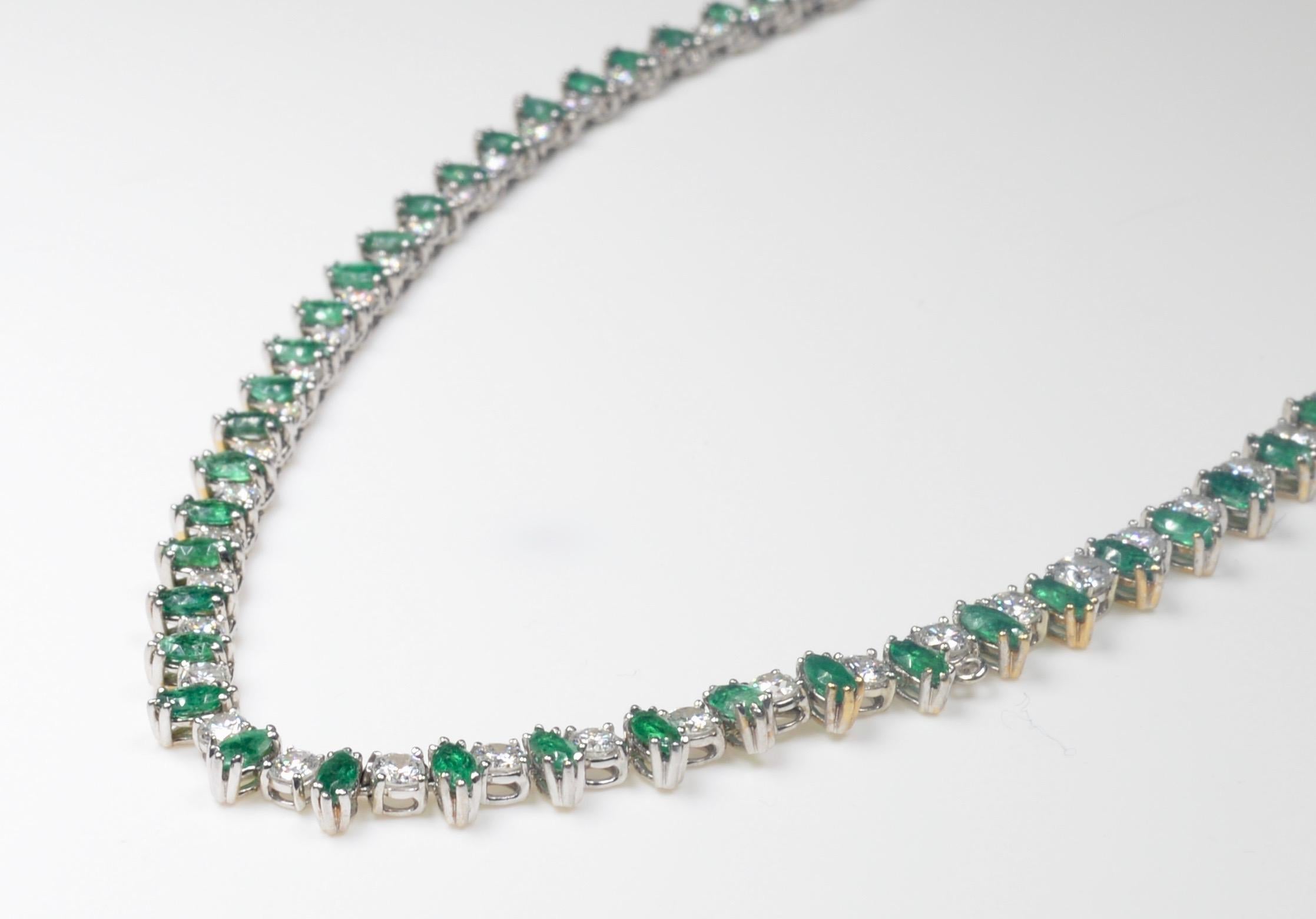 White Gold Diamond and Emerald Riviere Necklace 8.95 Carat 3
