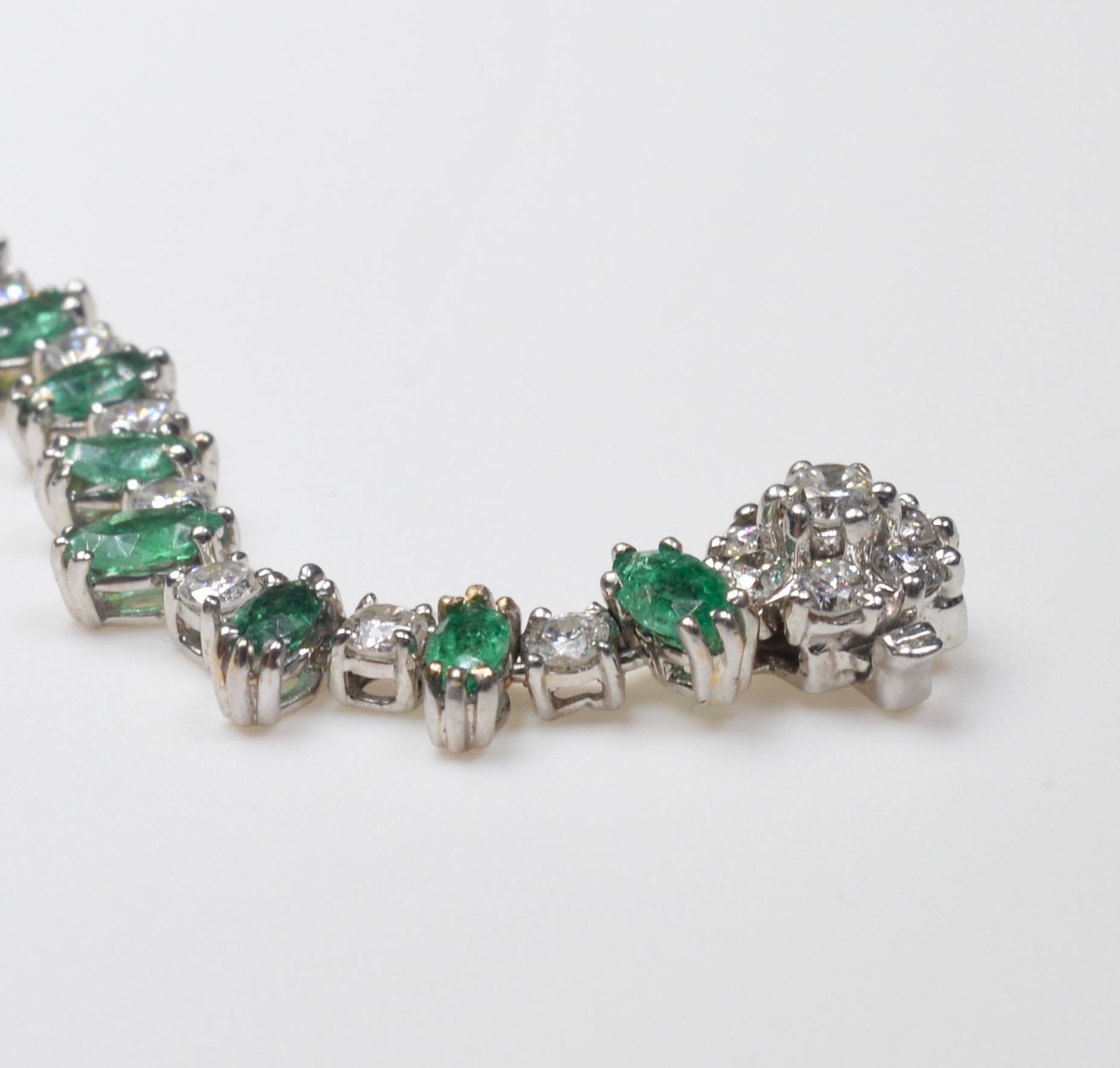 White Gold Diamond and Emerald Riviere Necklace 8.95 Carat 4