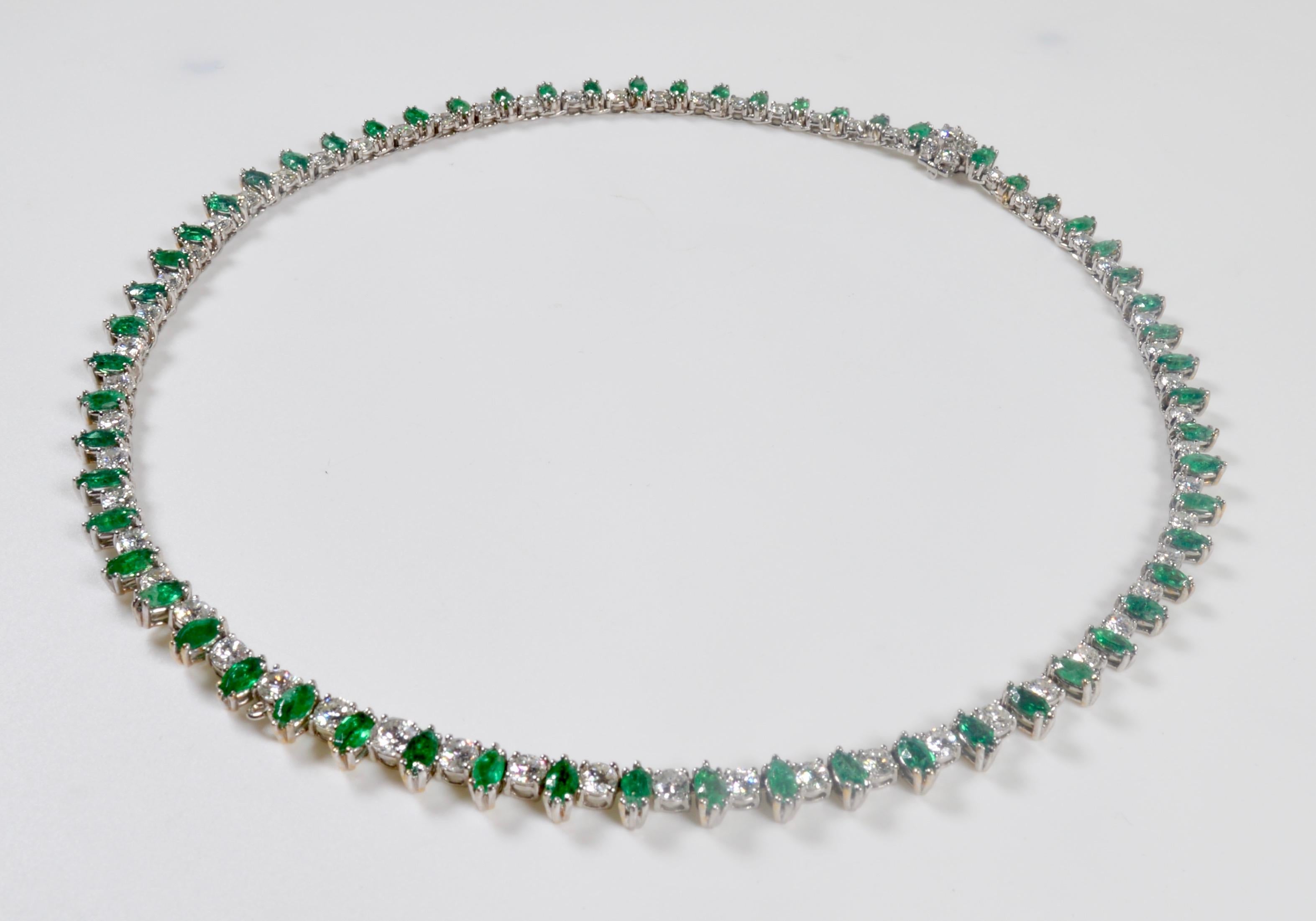 White Gold Diamond and Emerald Riviere Necklace 8.95 Carat 6