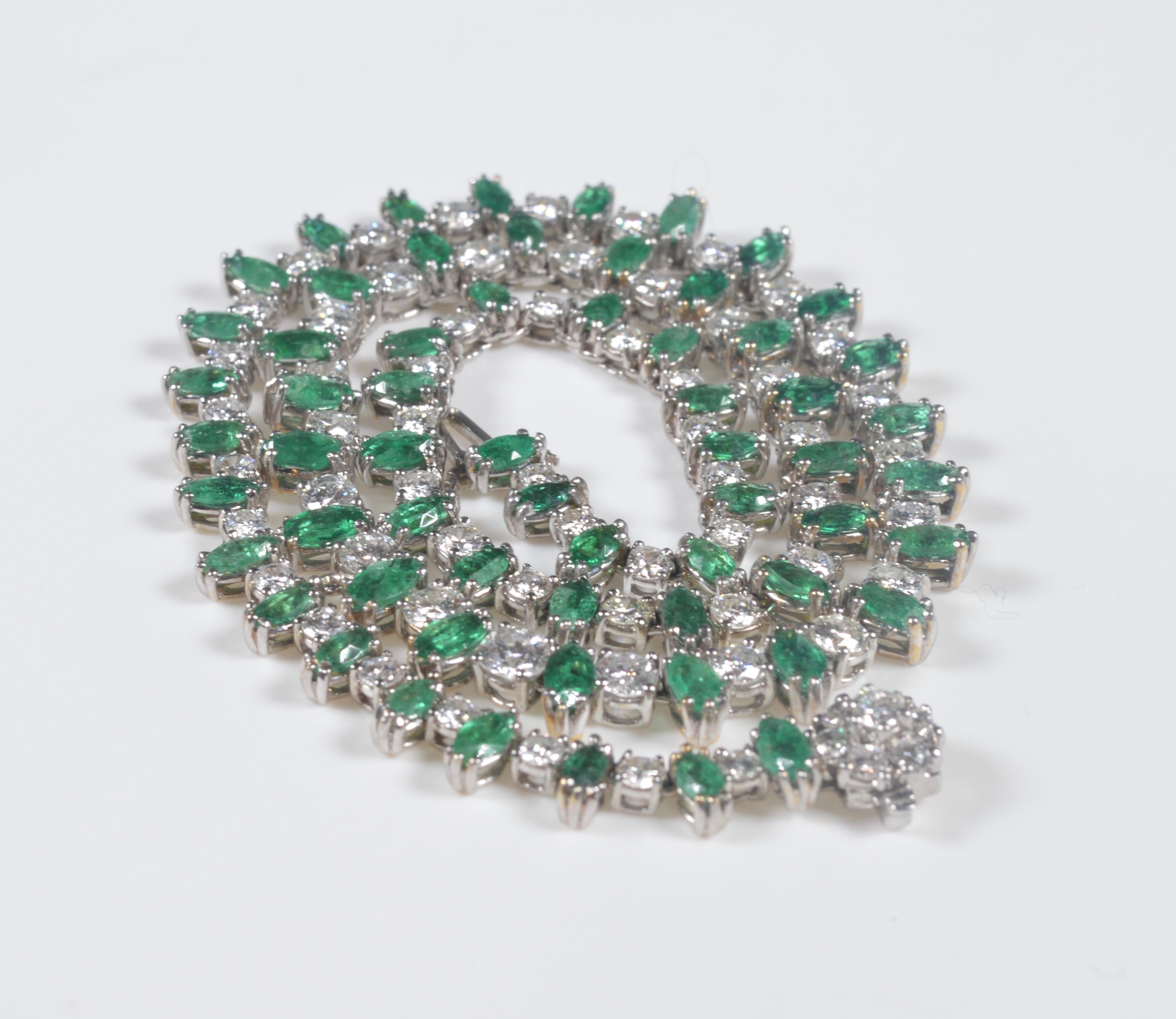 White Gold Diamond and Emerald Riviere Necklace 8.95 Carat 5