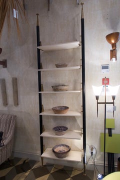 White Lacquered Wood, Brass and Metal Midcentury Shelve, Italy, 1950