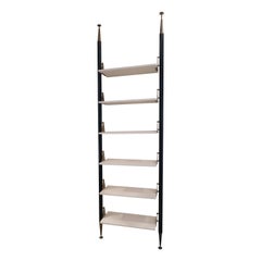 Vintage White Lacquered Wood, Brass and Metal Midcentury Shelve, Italy, 1950