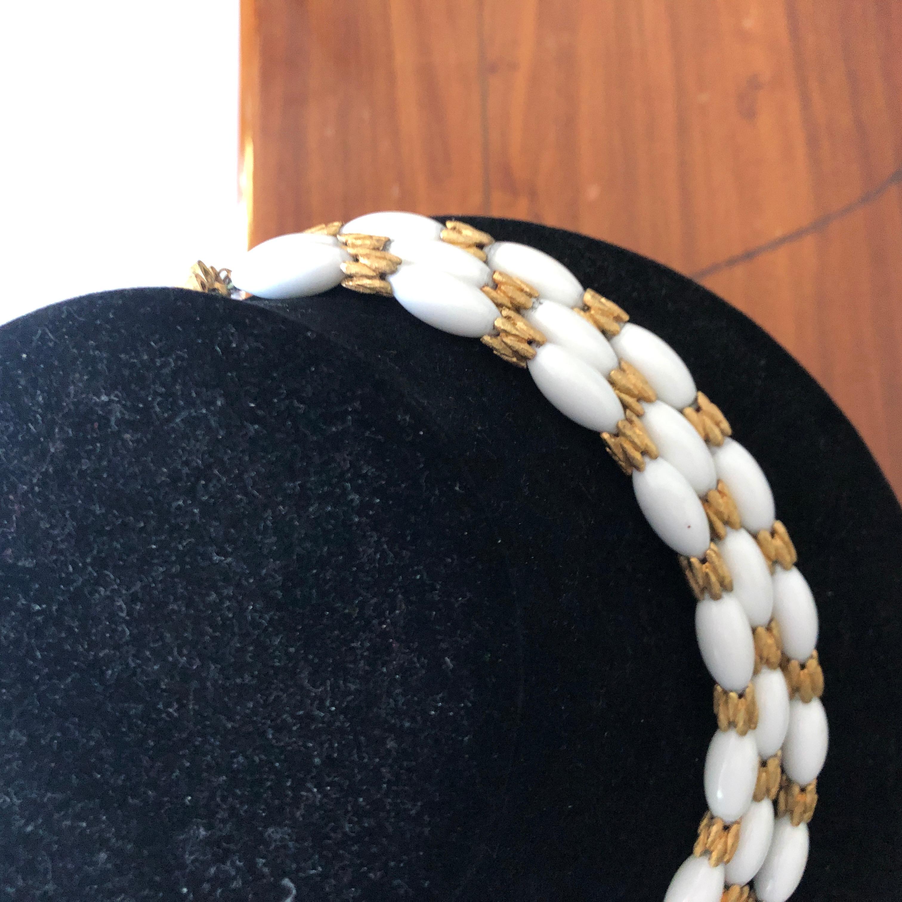 Women's A White Lucite and Gilded Metal Choker Necklace by Trifari circa 1970