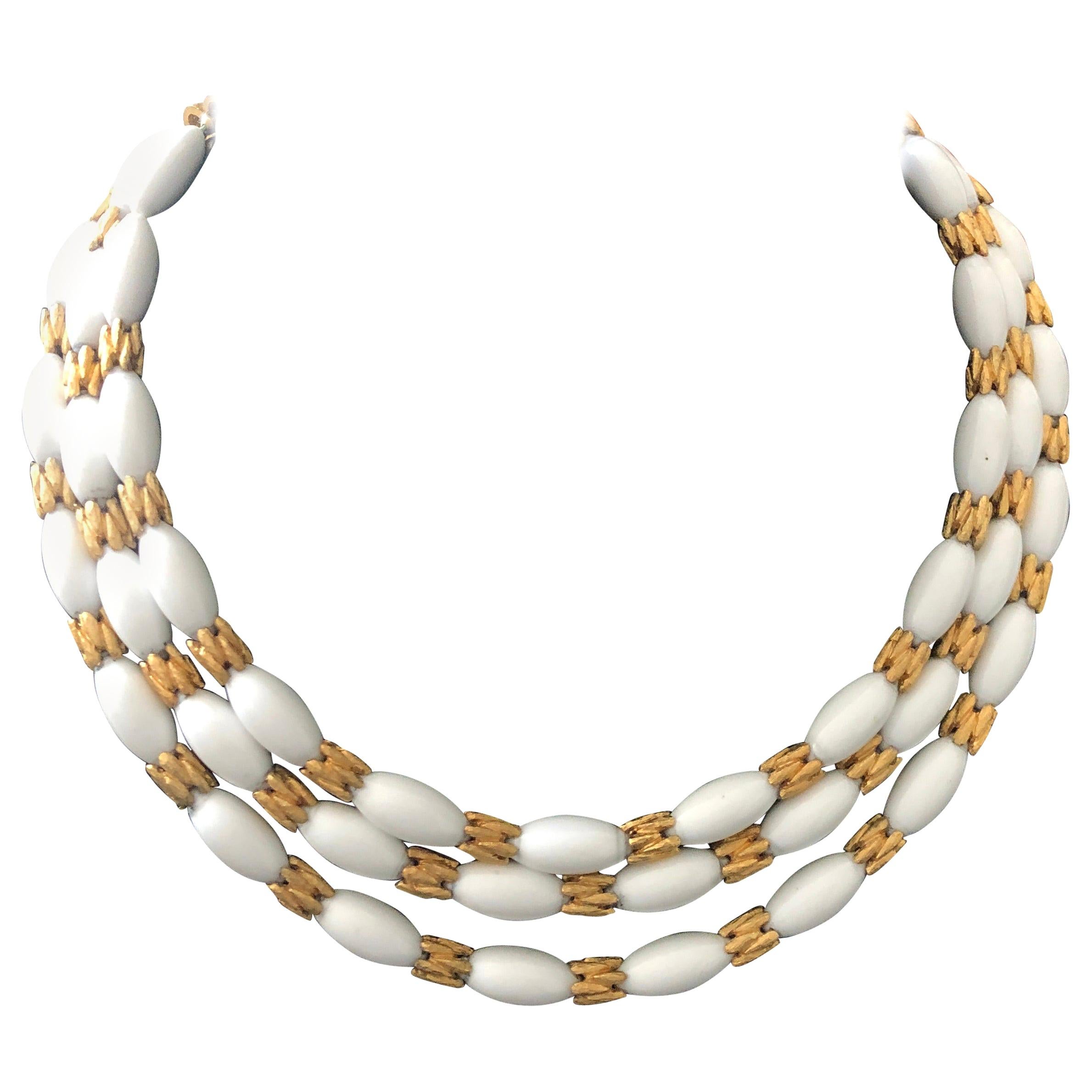 A White Lucite and Gilded Metal Choker Necklace by Trifari circa 1970