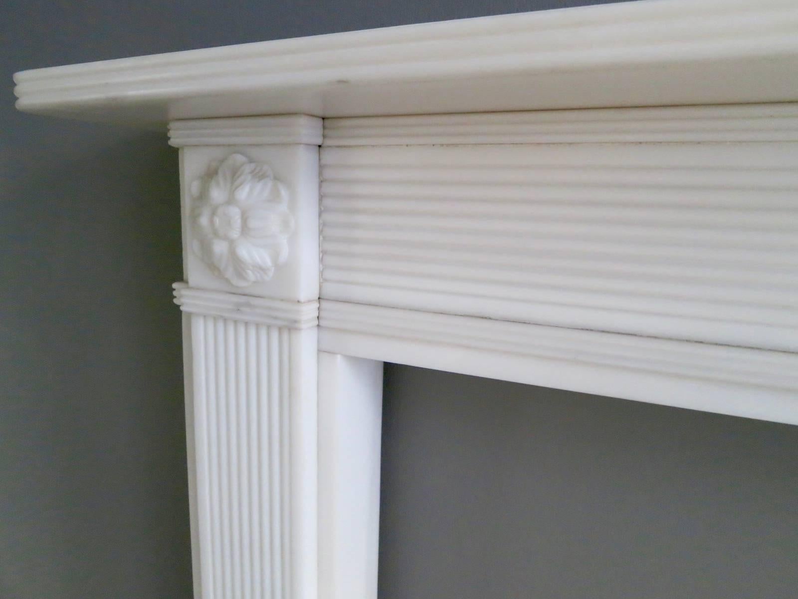 White Marble English Regency Style Fireplace Mantel In Excellent Condition In London, GB