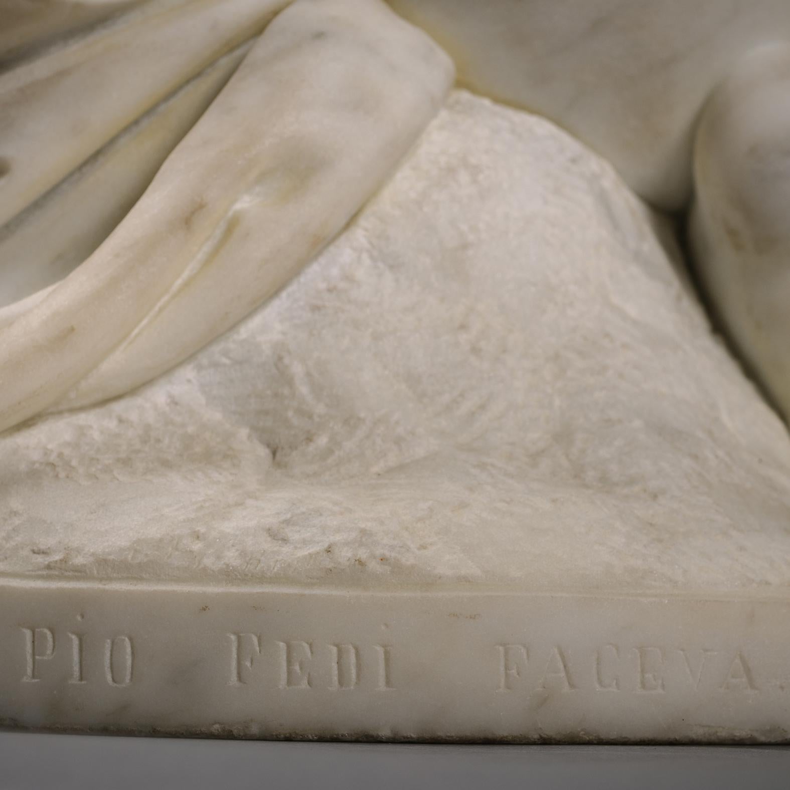 A White Marble Figure of a Kneeling Cherub, By Pio Fedi For Sale 1