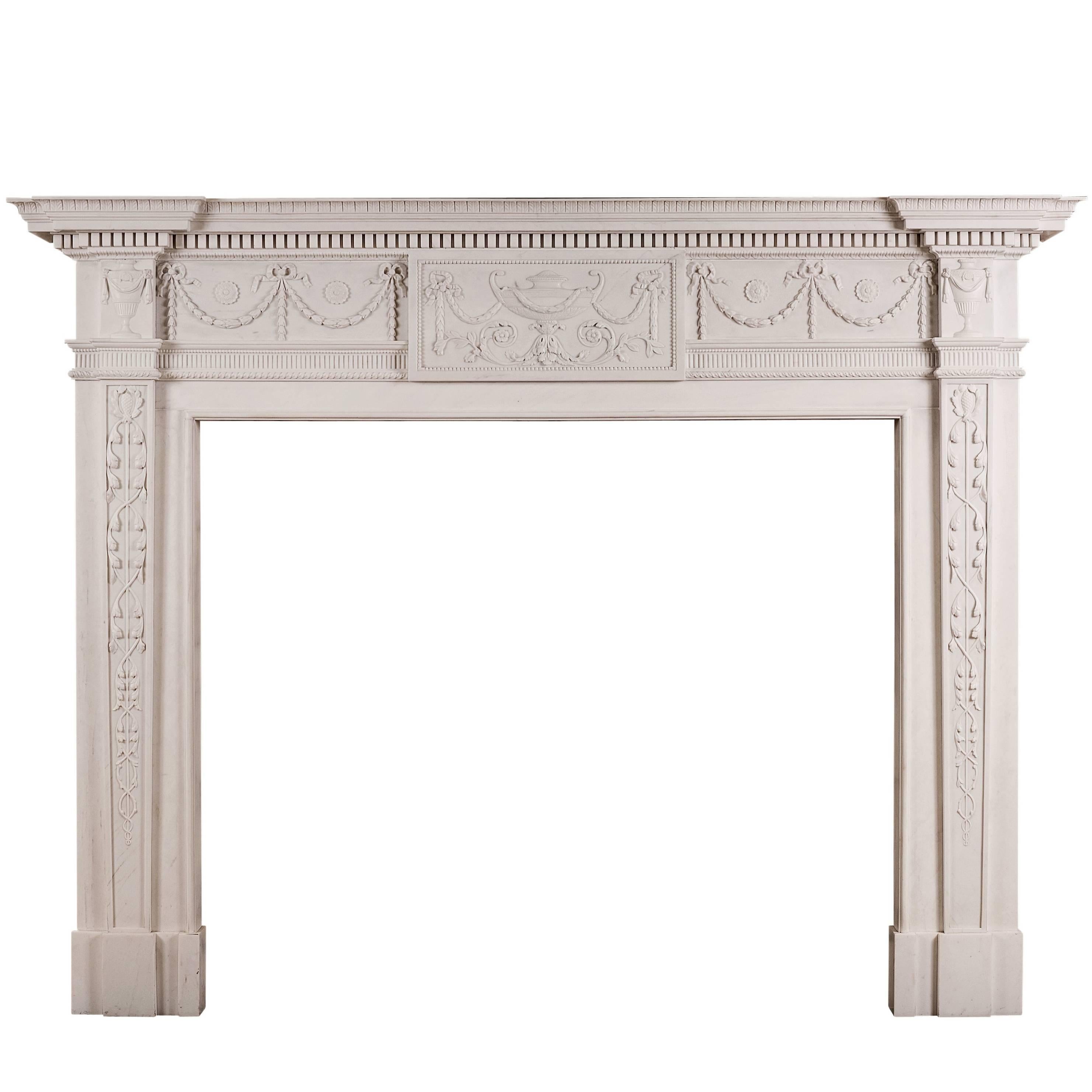 White Marble Fireplace in the Manner of Robert Adam For Sale