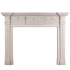 Vintage White Marble Fireplace in the Manner of Robert Adam