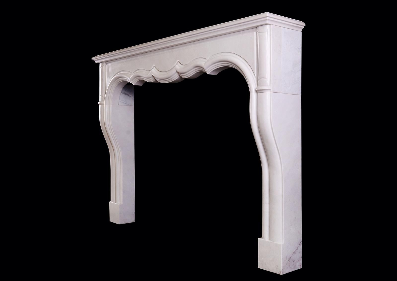 Louis XIV White Marble Fireplace in the Transitional French LXIV / LXV Style For Sale