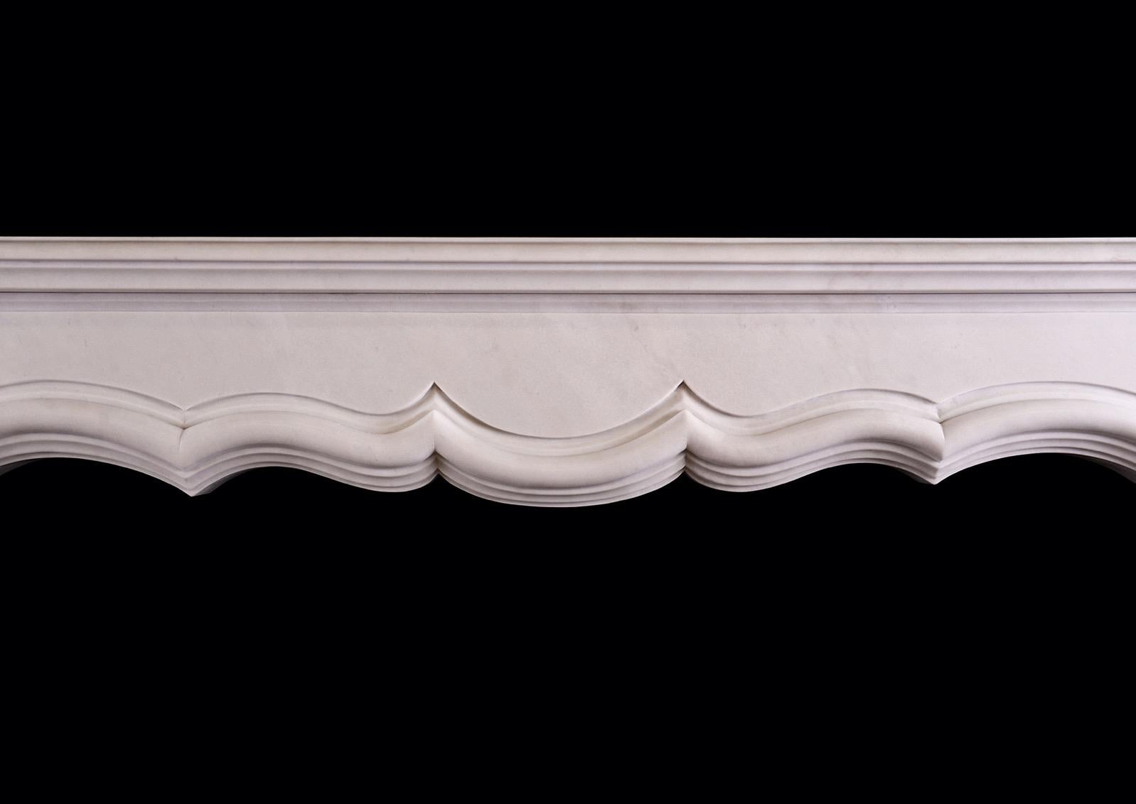 20th Century White Marble Fireplace in the Transitional French LXIV / LXV Style For Sale