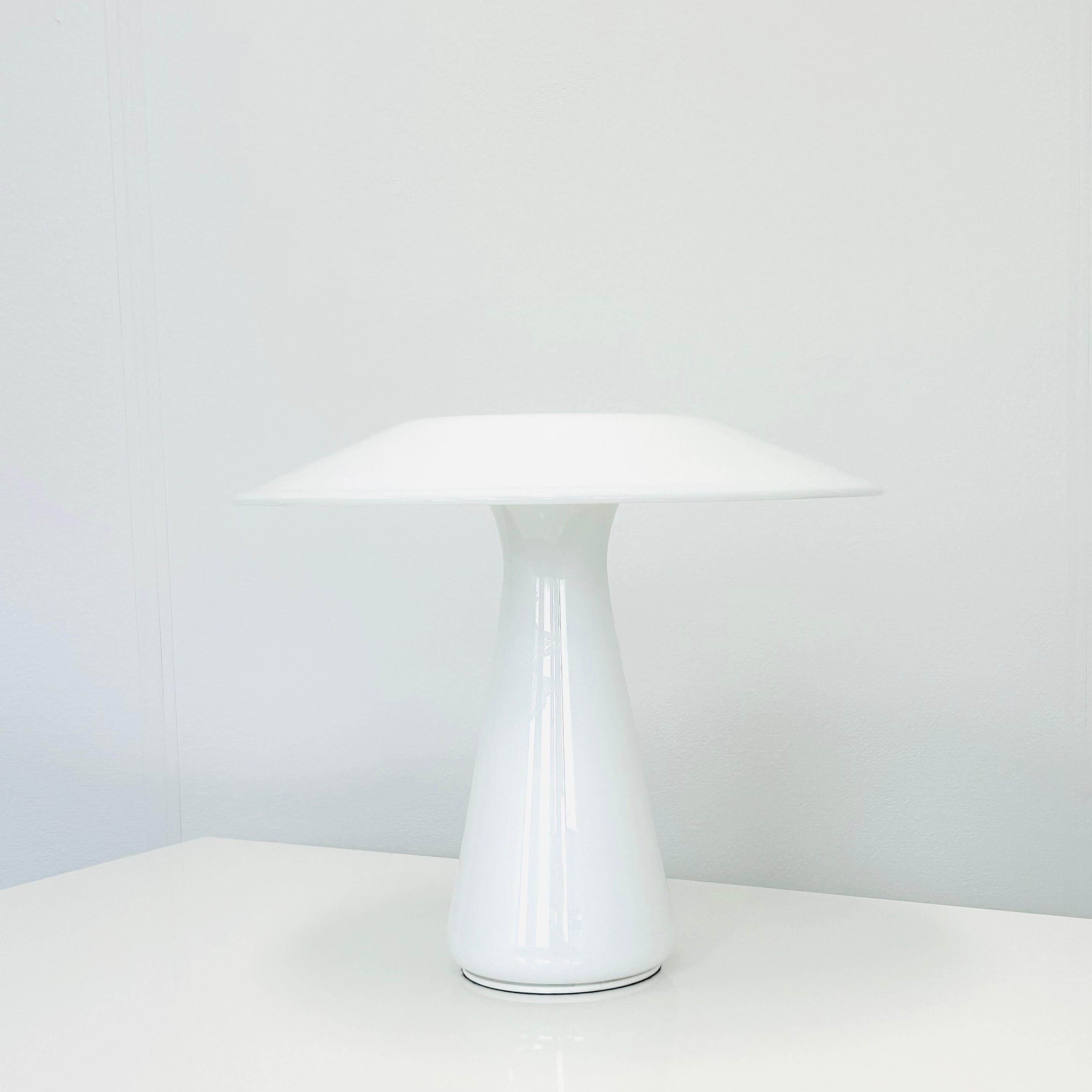 A white Mushroom Glass Desk Lamp by Sidse Werner for Holmegaard, 1980s, Denmark For Sale 5