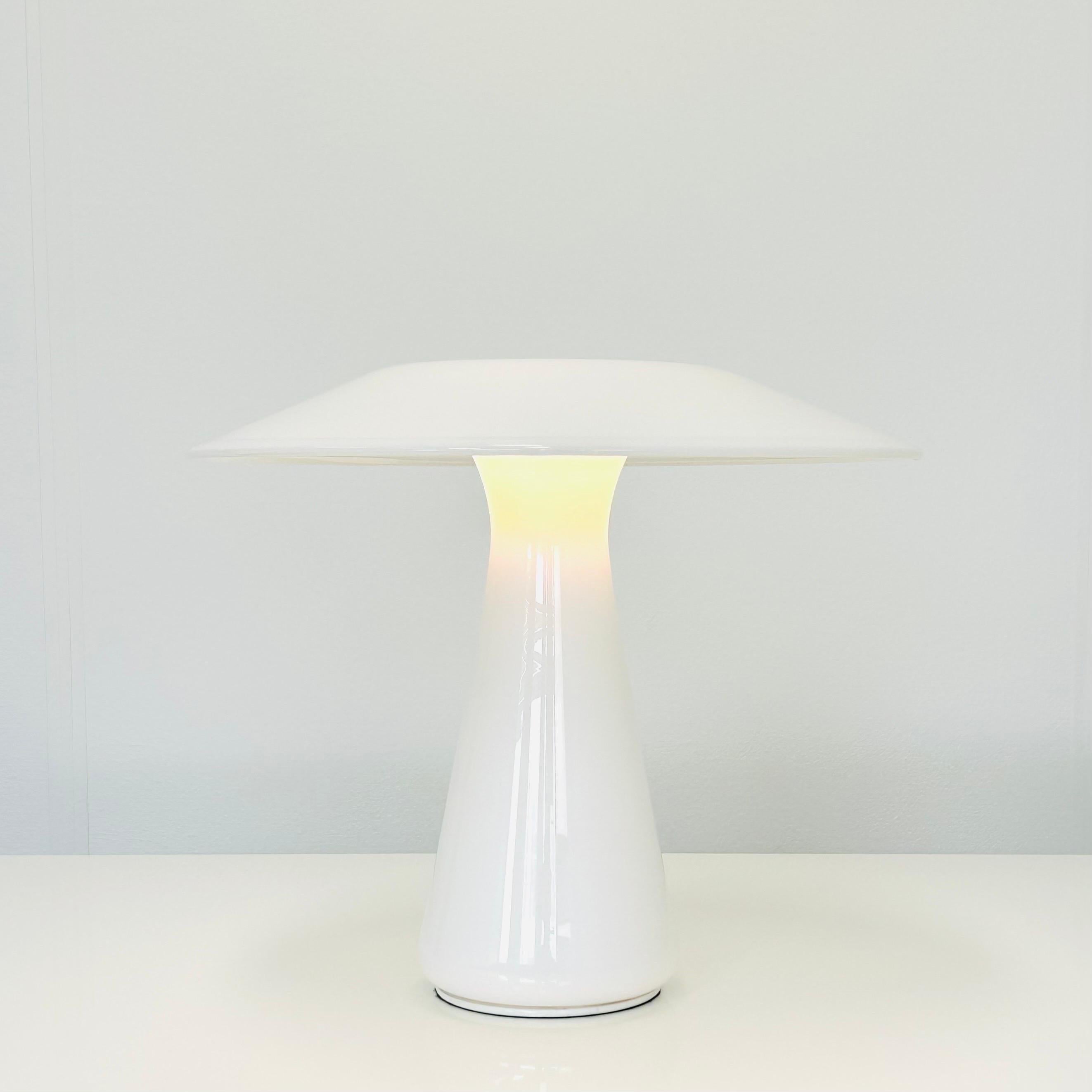 Danish A white Mushroom Glass Desk Lamp by Sidse Werner for Holmegaard, 1980s, Denmark For Sale