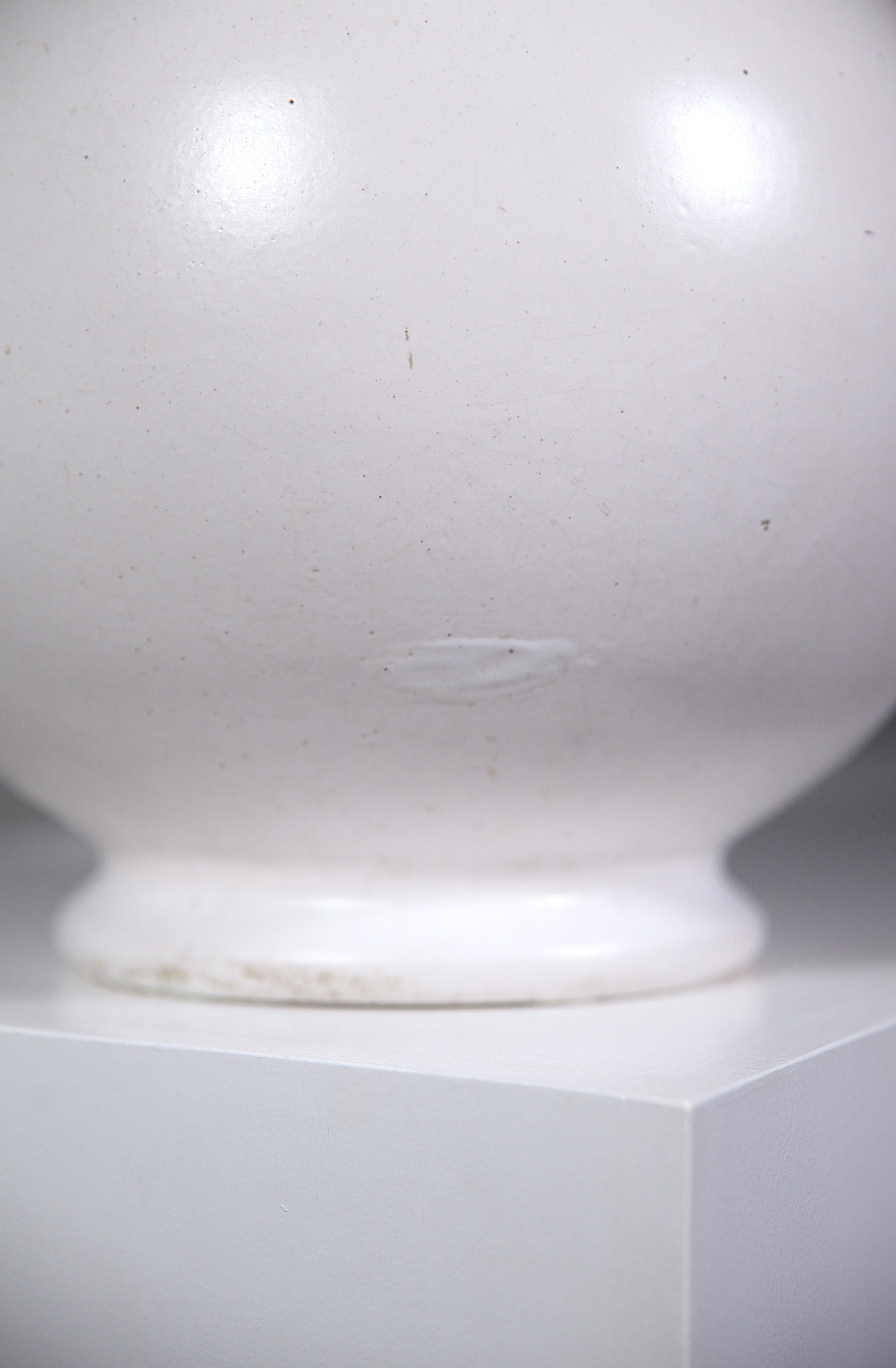 Enameled A White Round Vase by Félix Gète France 1930's For Sale