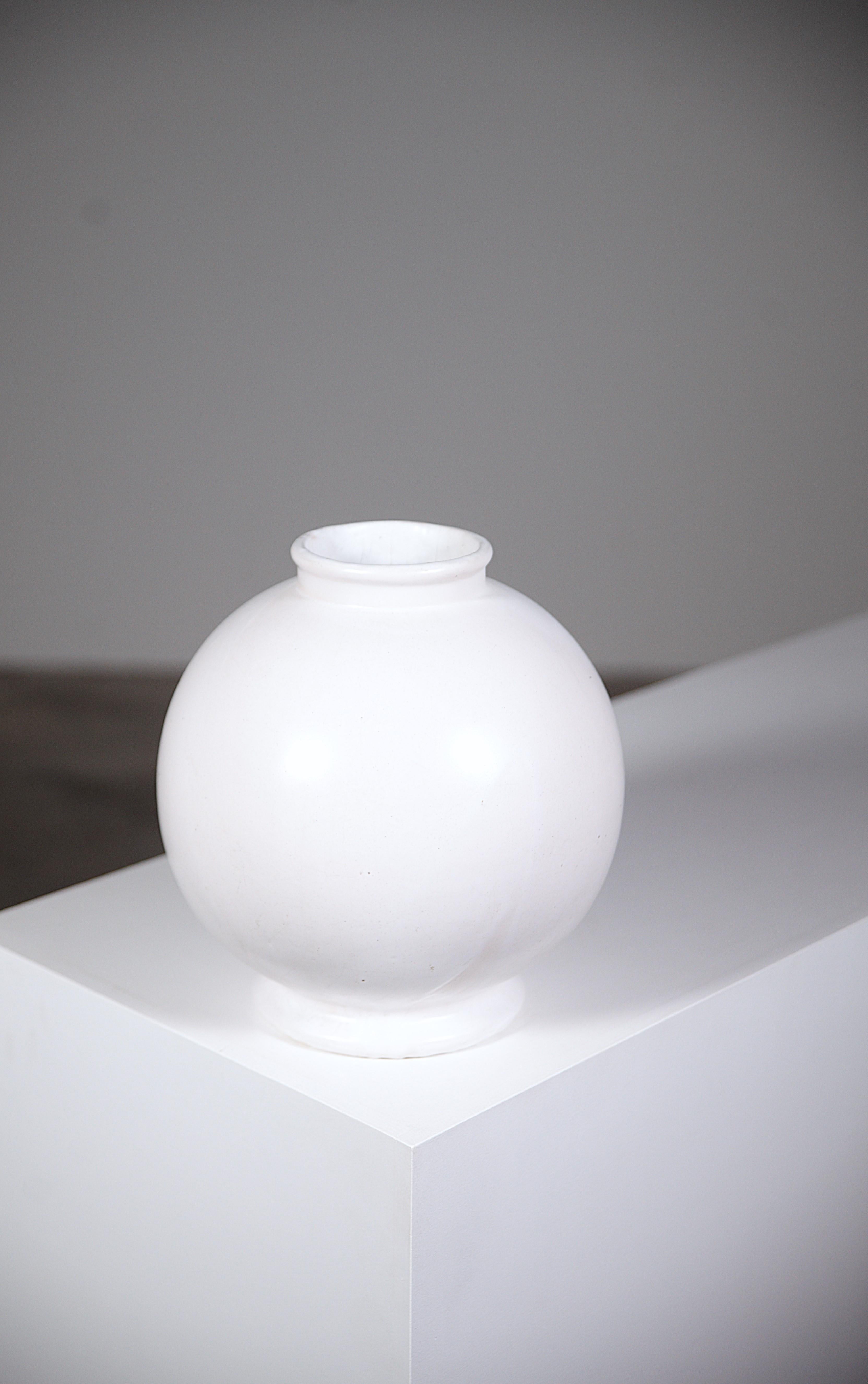 Ceramic A White Round Vase by Félix Gète France 1930's For Sale