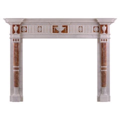 Antique White Statuary Marble Fireplace with Jasper Inlay in the Late Georgian Manner