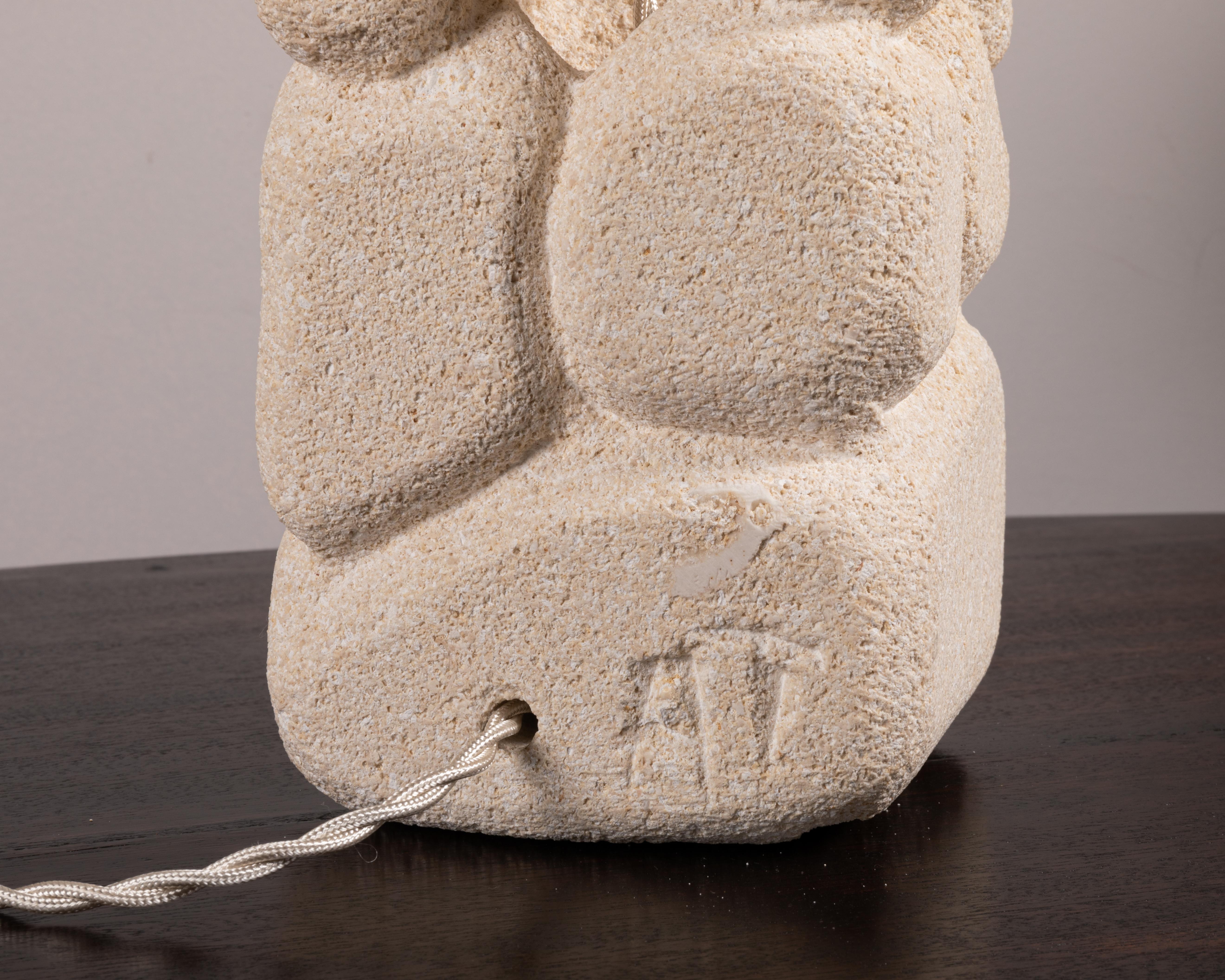 Hand-Carved White Stone Lamp by Albert Tormos