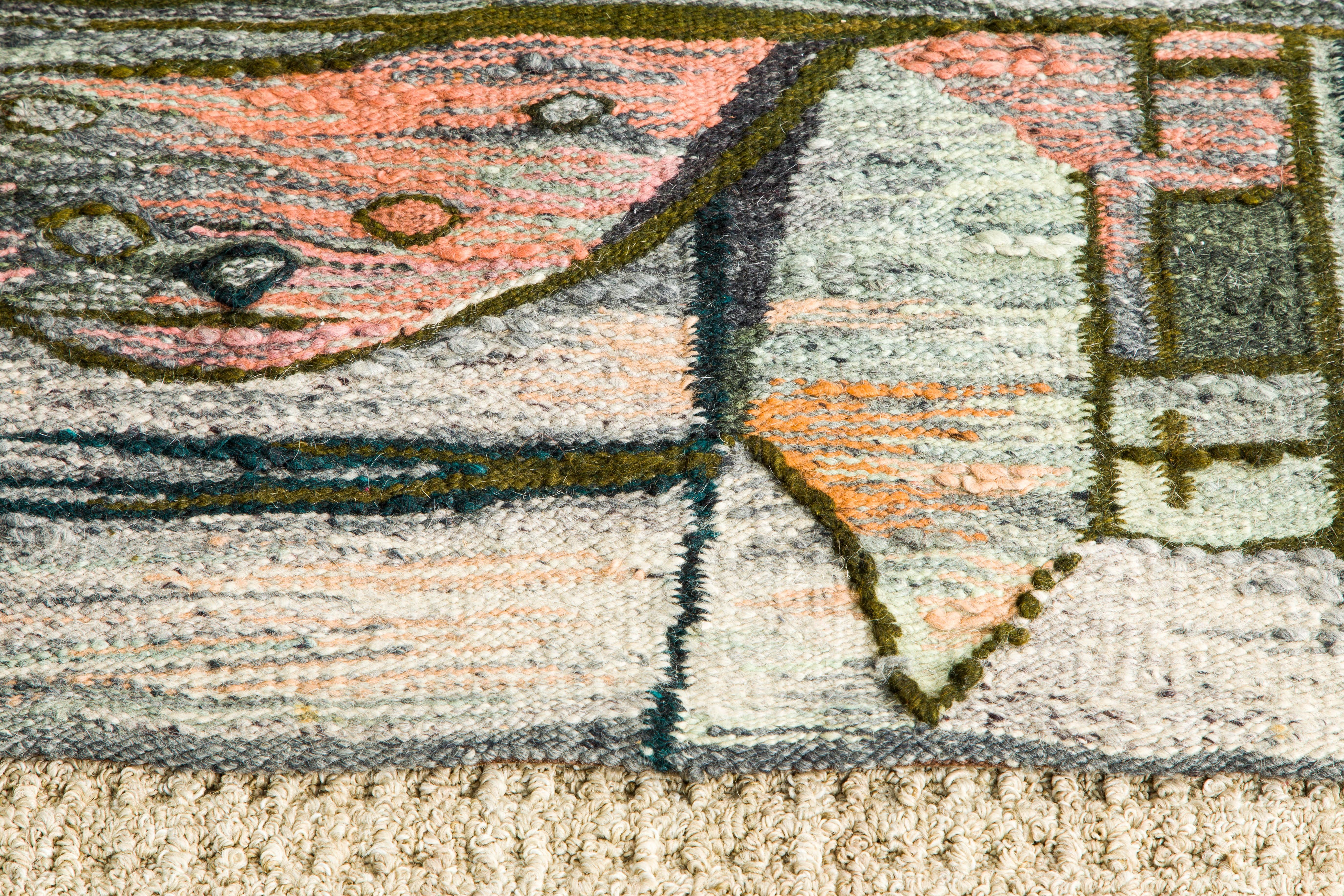'A White Stream' Wool Tapestry or Rug by H. Sulkowska for Cepelia c 1960, Signed For Sale 6