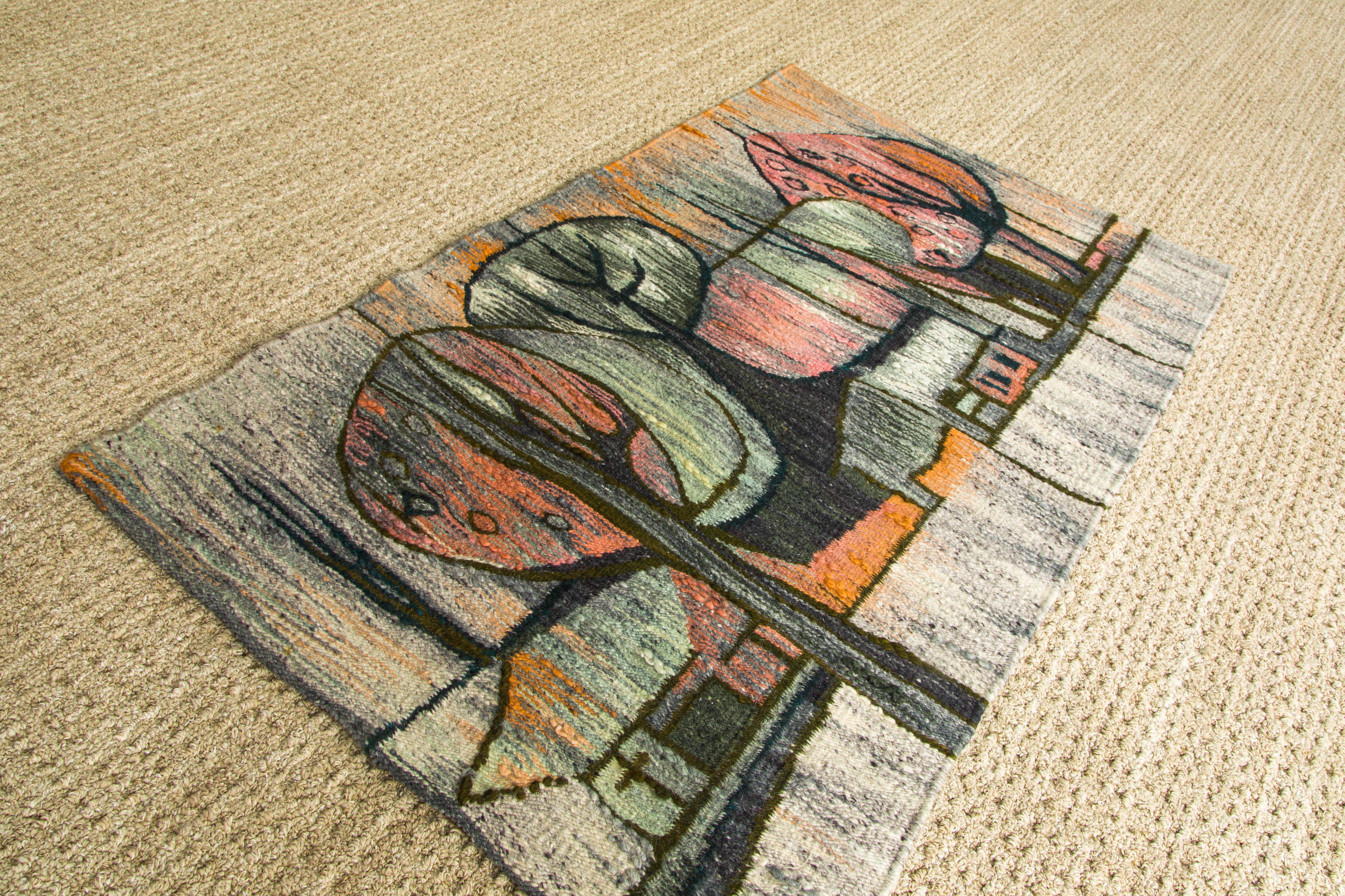 Magnifique tapisserie en laine, ou petit tapis, appelée 