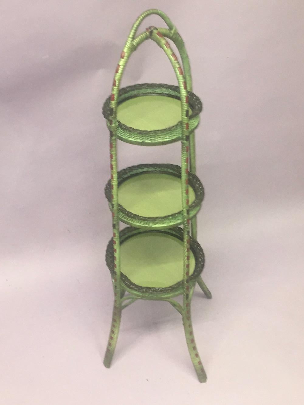 Early 20th Century A Wicker Pie / Hors- d'oeuvres Server in French Green Finish For Sale