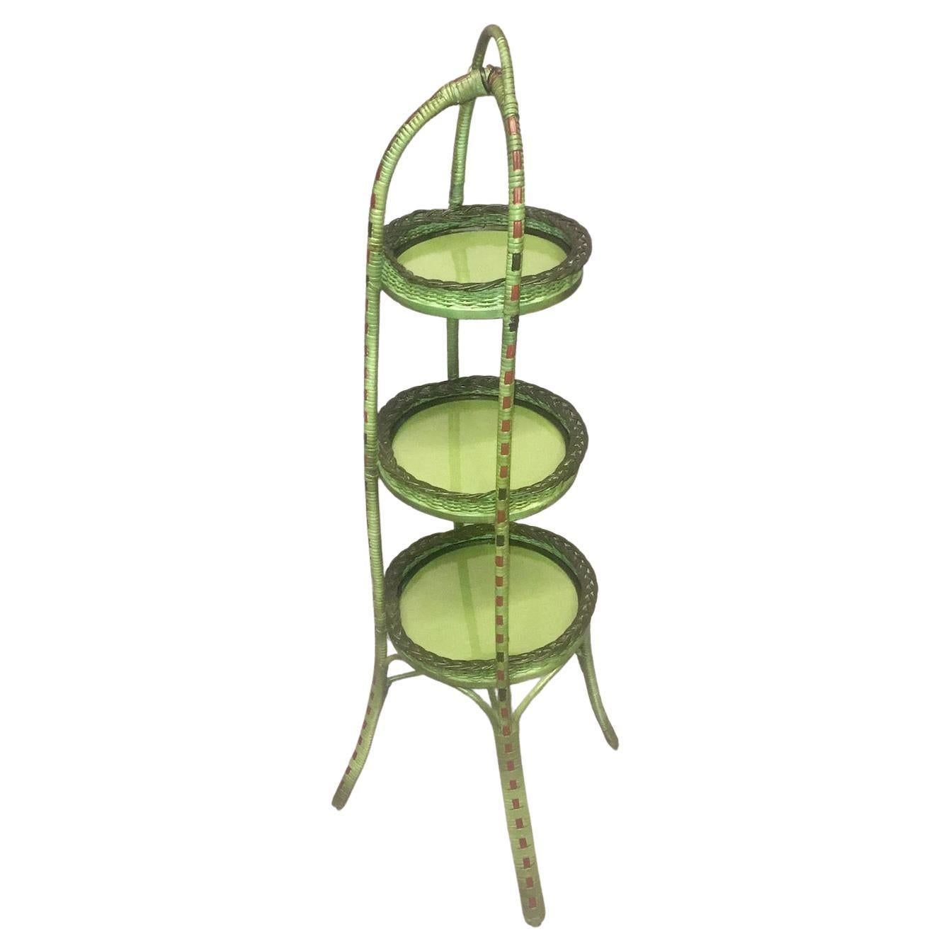 A Wicker Pie / Hors- d'oeuvres Server in French Green Finish For Sale