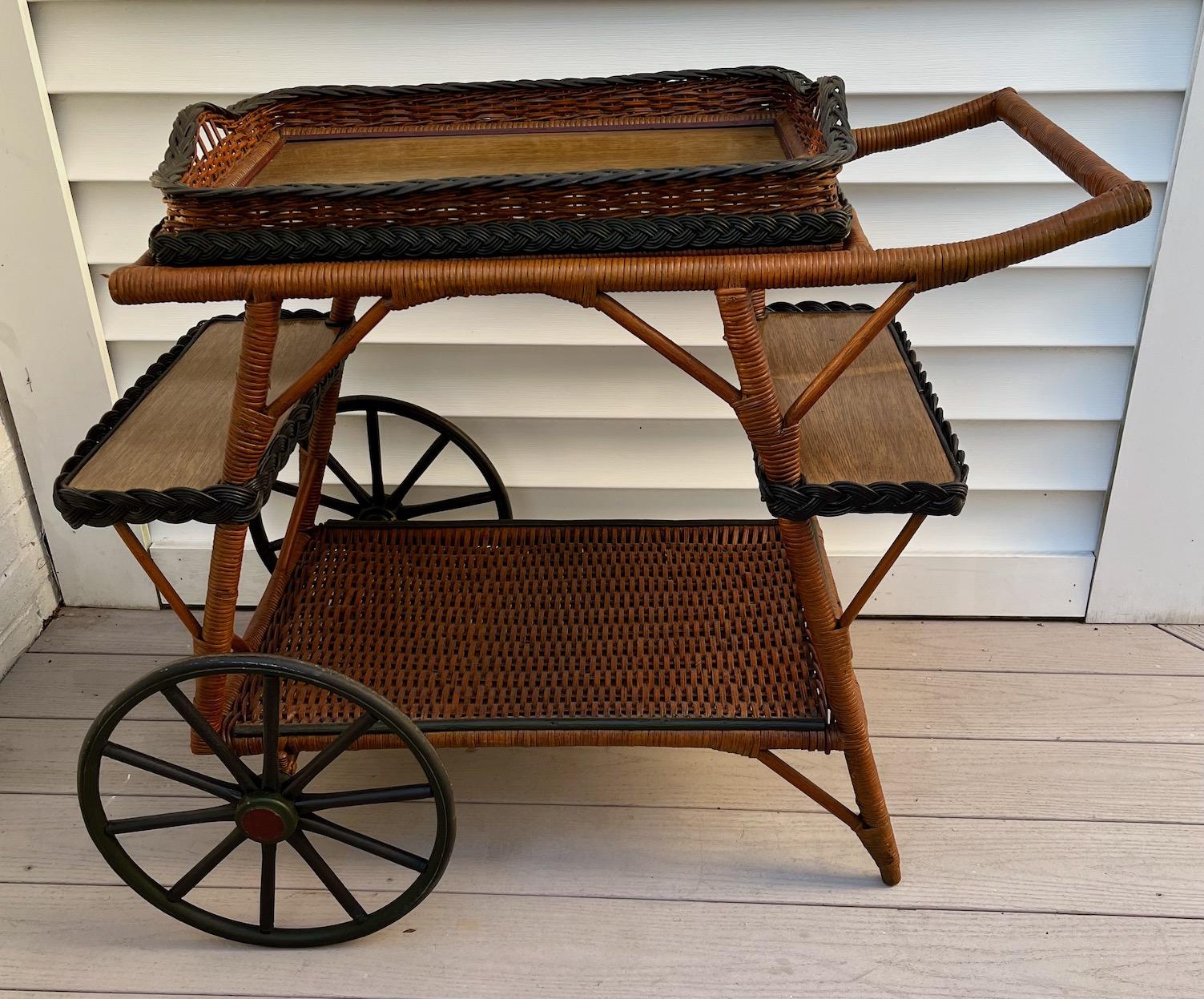 antique tea cart with removable glass tray