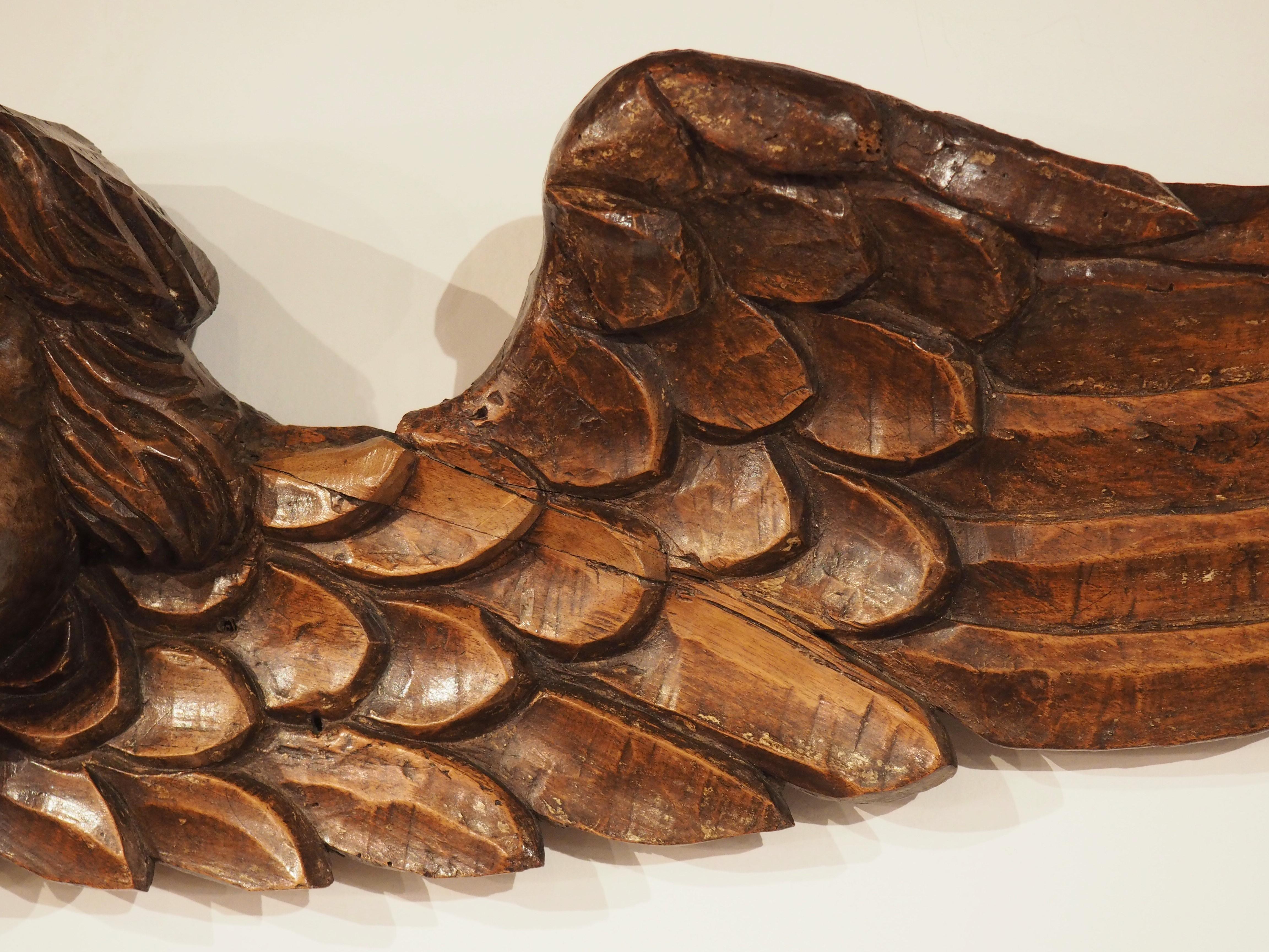 A Wide 17th Century Winged Angel in Carved Walnut Wood from France For Sale 1