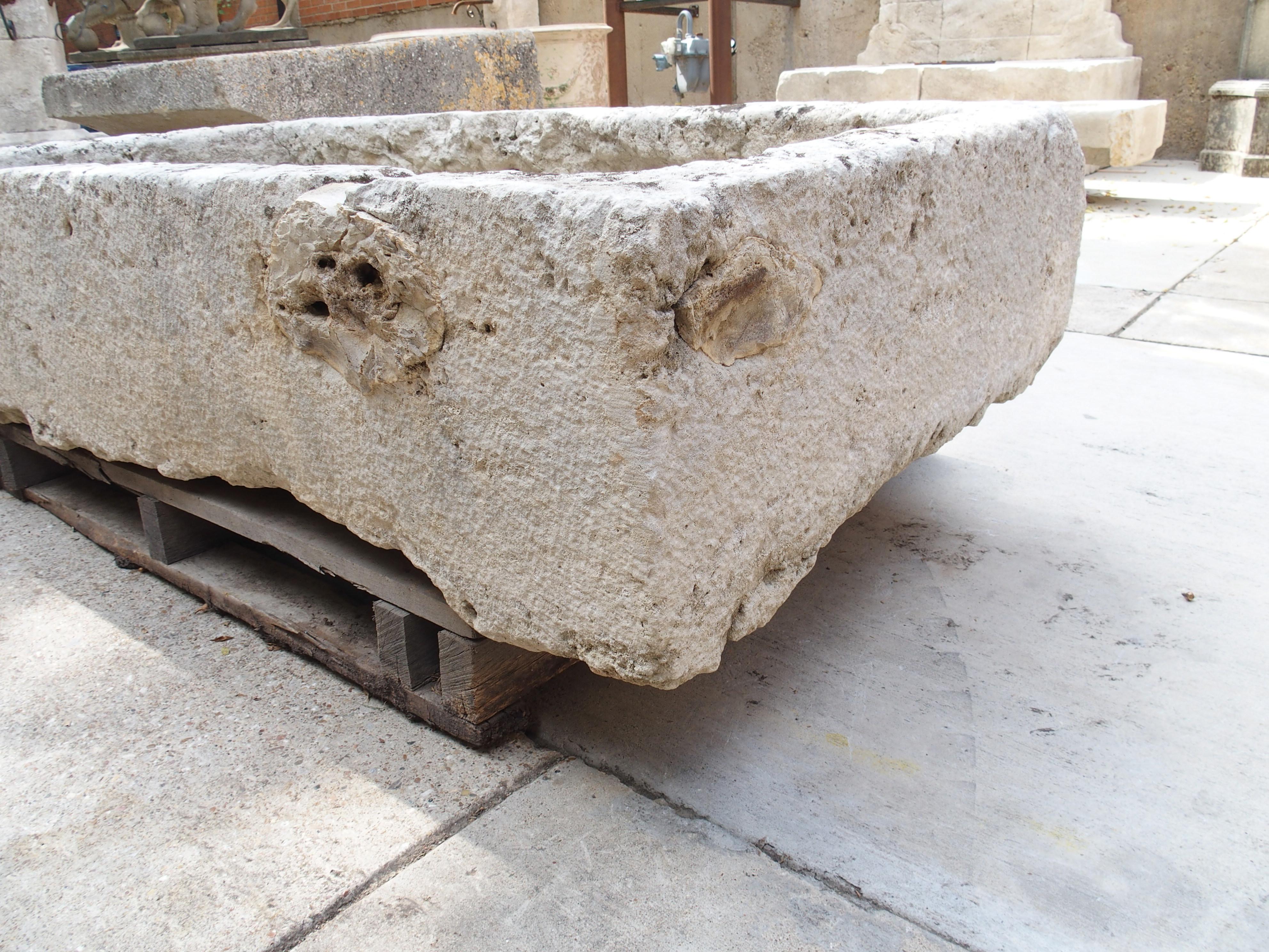 Ein breiter geschnitzter Kalksteintrog aus dem 18. Jahrhundert aus Südfrankreich im Angebot 9