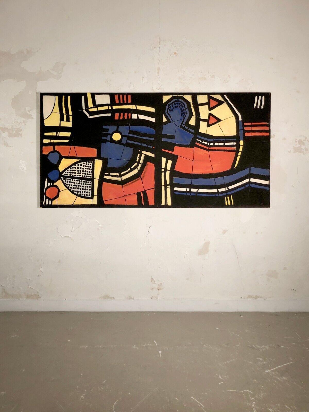 Mid-20th Century A Wide EXPRESSIONIST Figurative PAINTING, in FERNAND LEGER Style, France 1950. For Sale