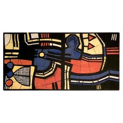Vintage A Wide EXPRESSIONIST Figurative PAINTING, in FERNAND LEGER Style, France 1950.
