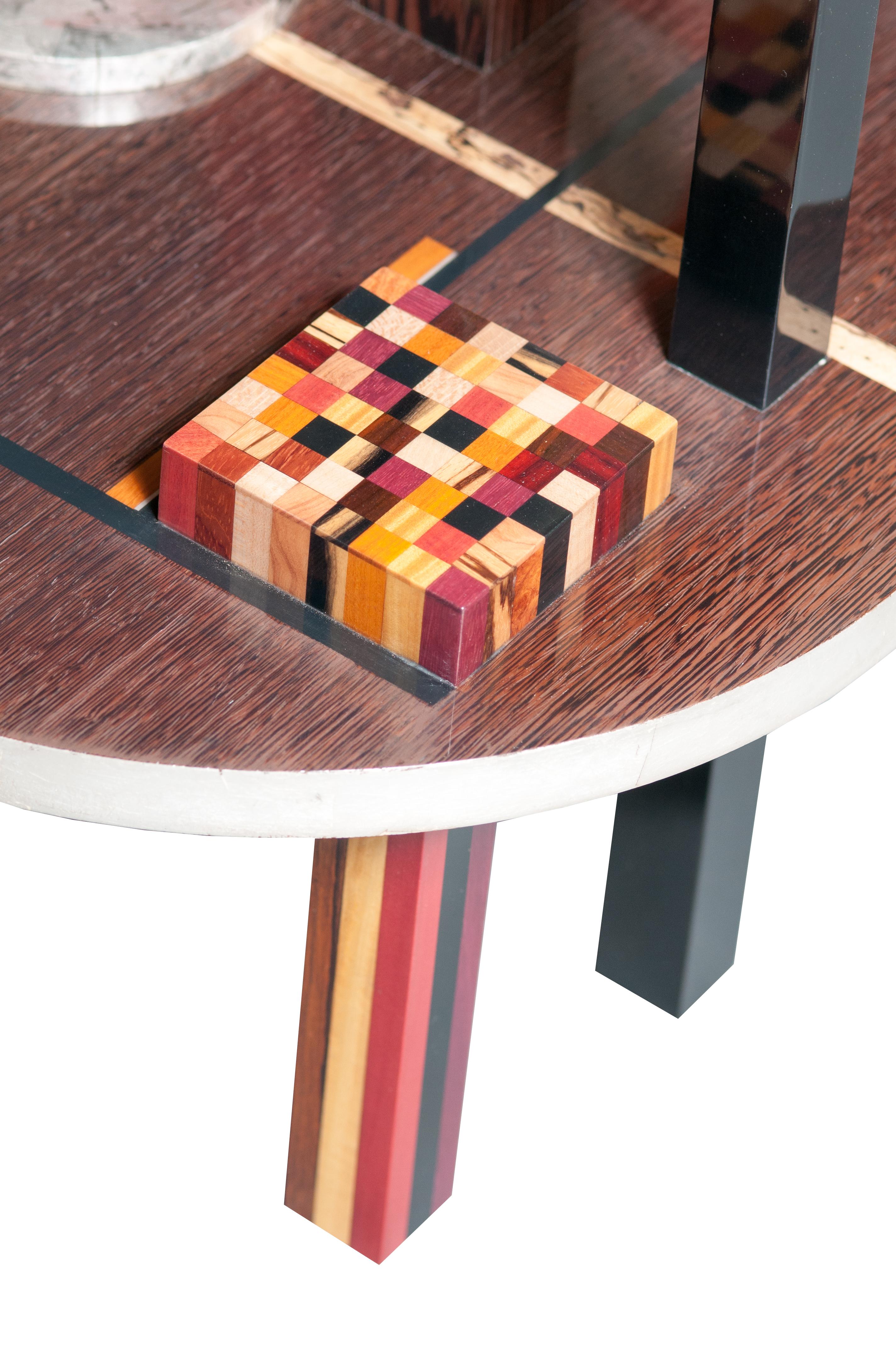 Wassily Kandinsky Inspired Colorful, Gilded, and Inlaid Round Wenge Side Table In New Condition For Sale In New Market, MD