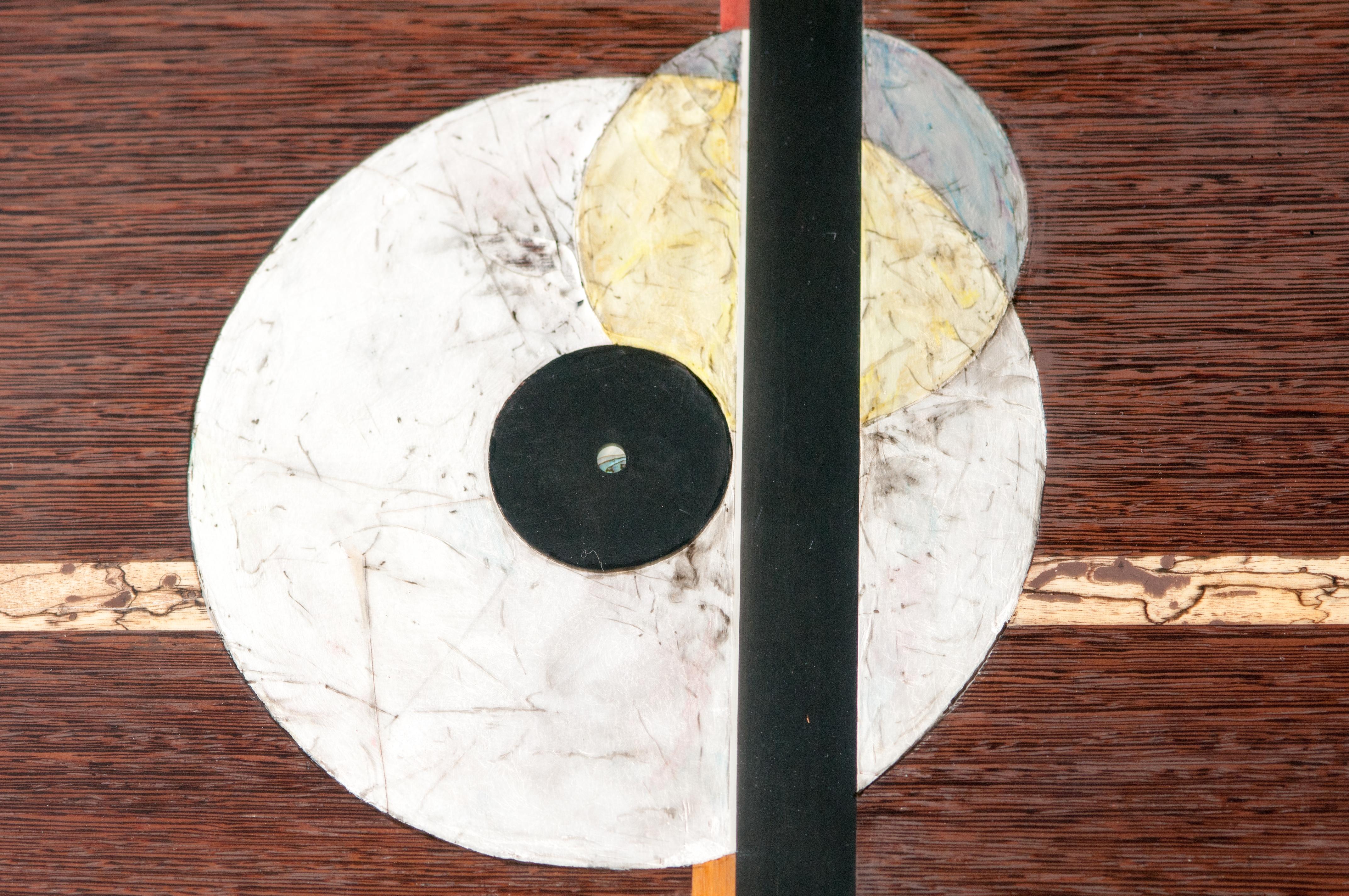 Contemporary Wassily Kandinsky Inspired Colorful, Gilded, and Inlaid Round Wenge Side Table For Sale