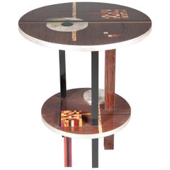 Wassily Kandinsky Inspired Colorful, Gilded, and Inlaid Round Wenge Side Table