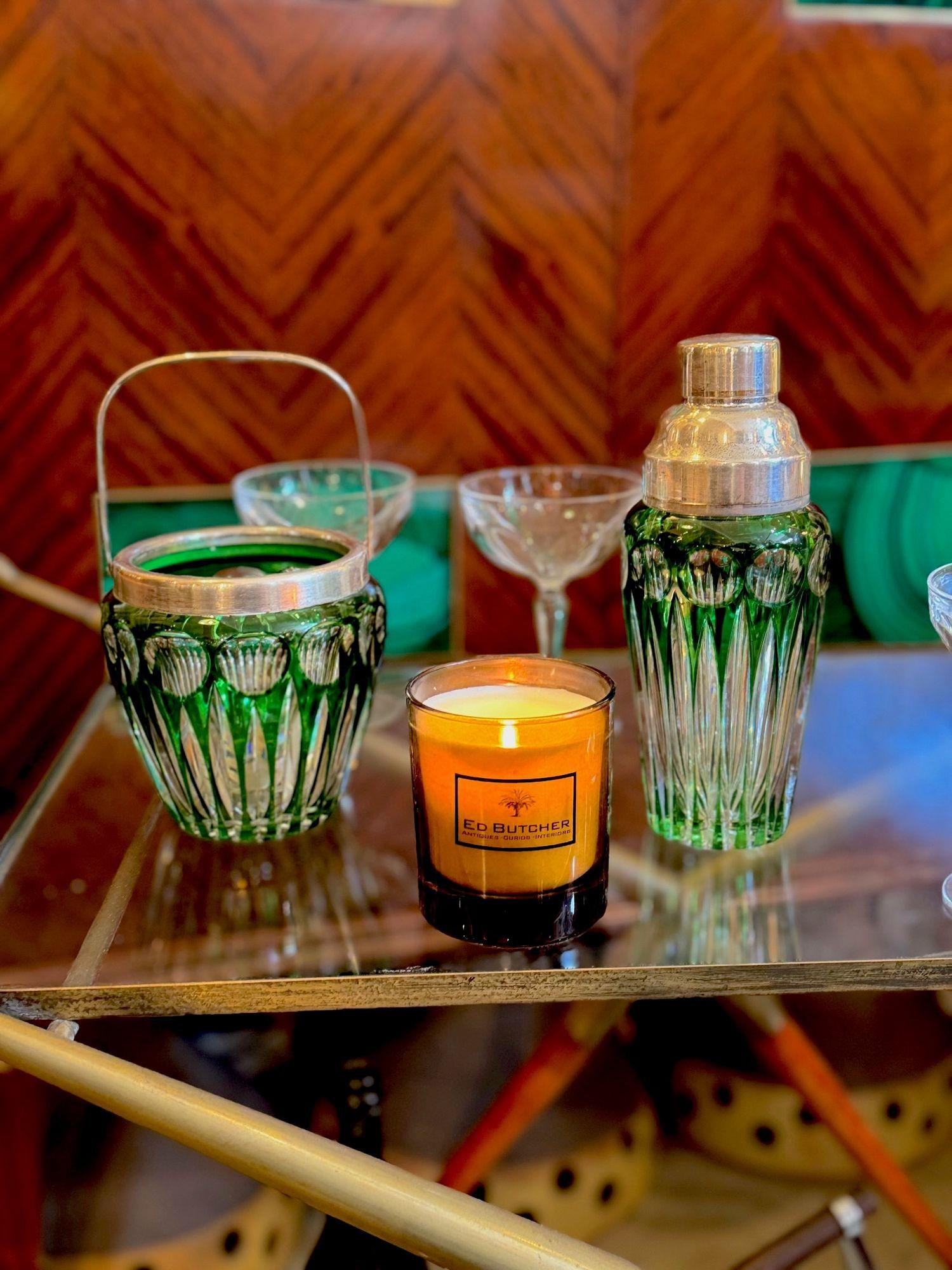 A Wilhelm Wolff 1940s crystal and silver plated cocktail shaker and ice bucket im Angebot 7