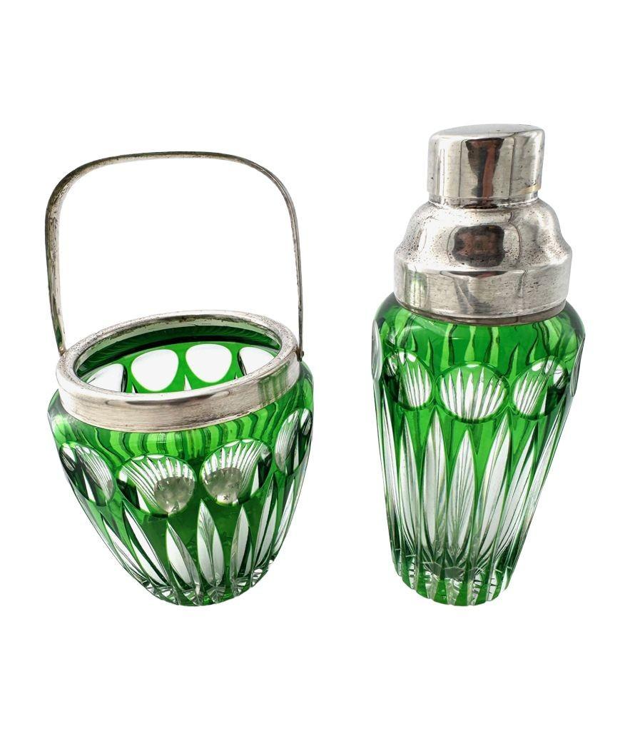 A Wilhelm Wolff 1940s crystal and silver plated cocktail shaker and ice bucket im Angebot 9