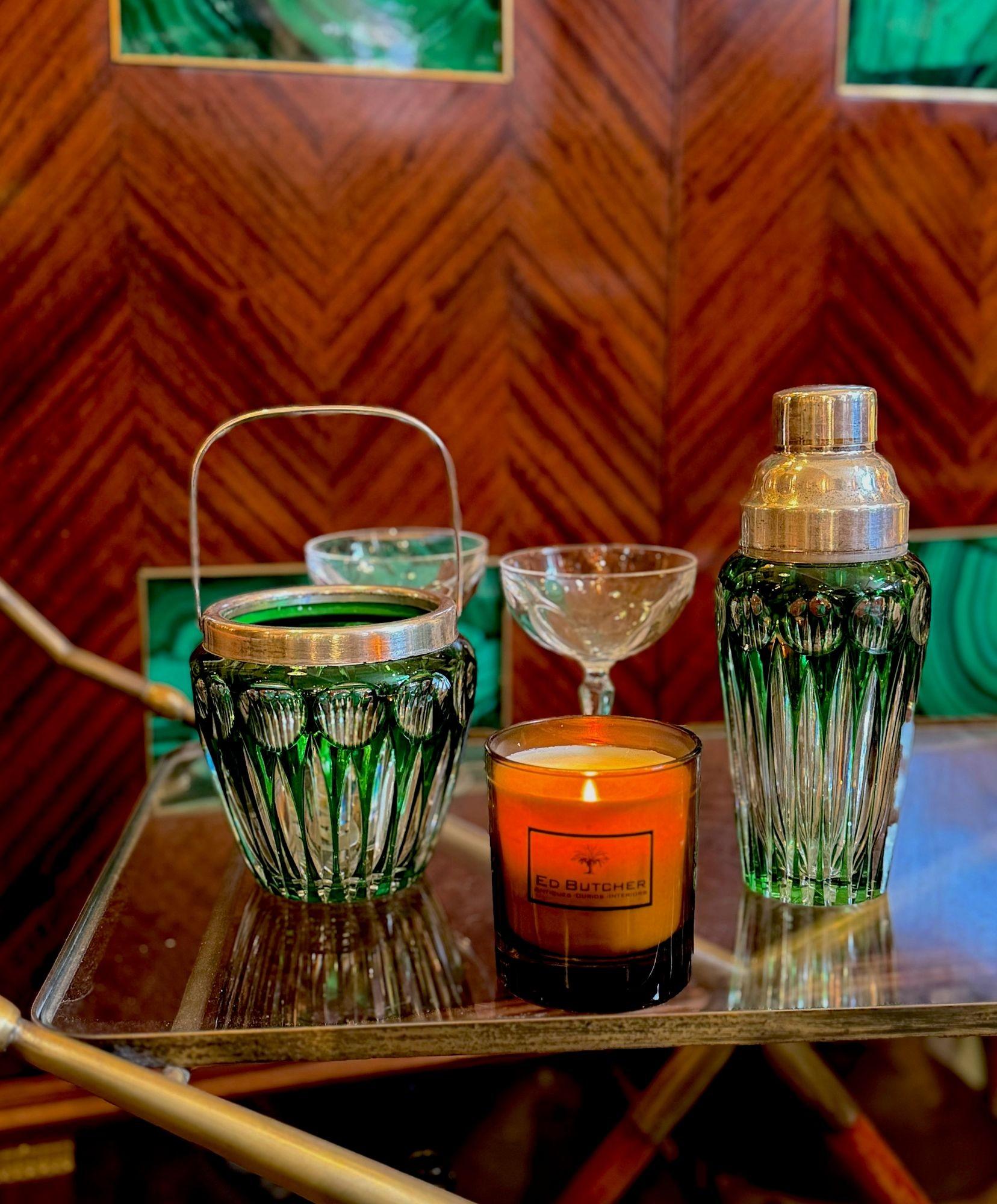 A Wilhelm Wolff 1940s crystal and silver plated cocktail shaker and ice bucket im Angebot 10