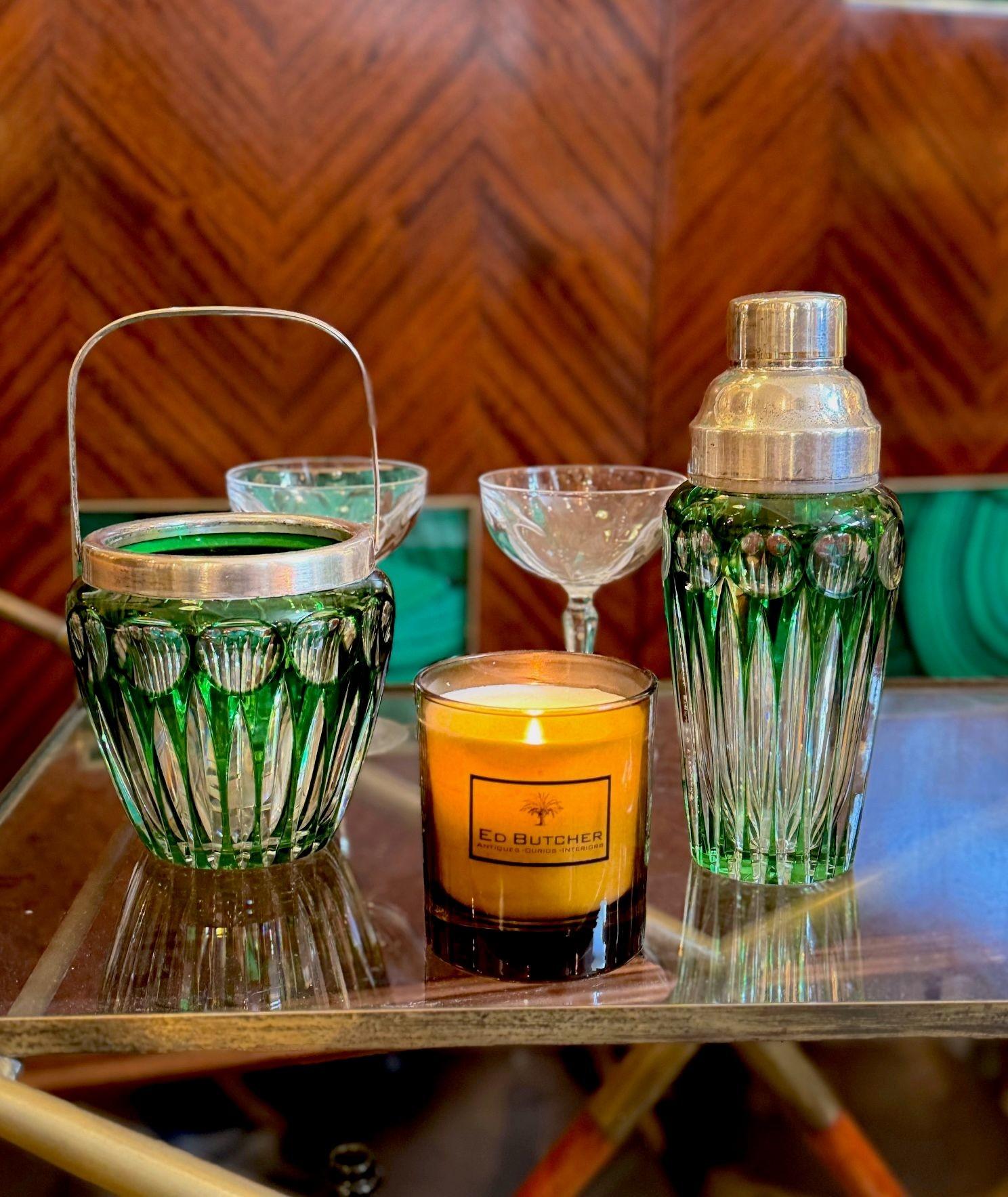 A Wilhelm Wolff 1940s crystal and silver plated cocktail shaker and ice bucket (Versilberung) im Angebot