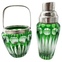 A Wilhelm Wolff 1940s crystal and silver plated cocktail shaker and ice bucket