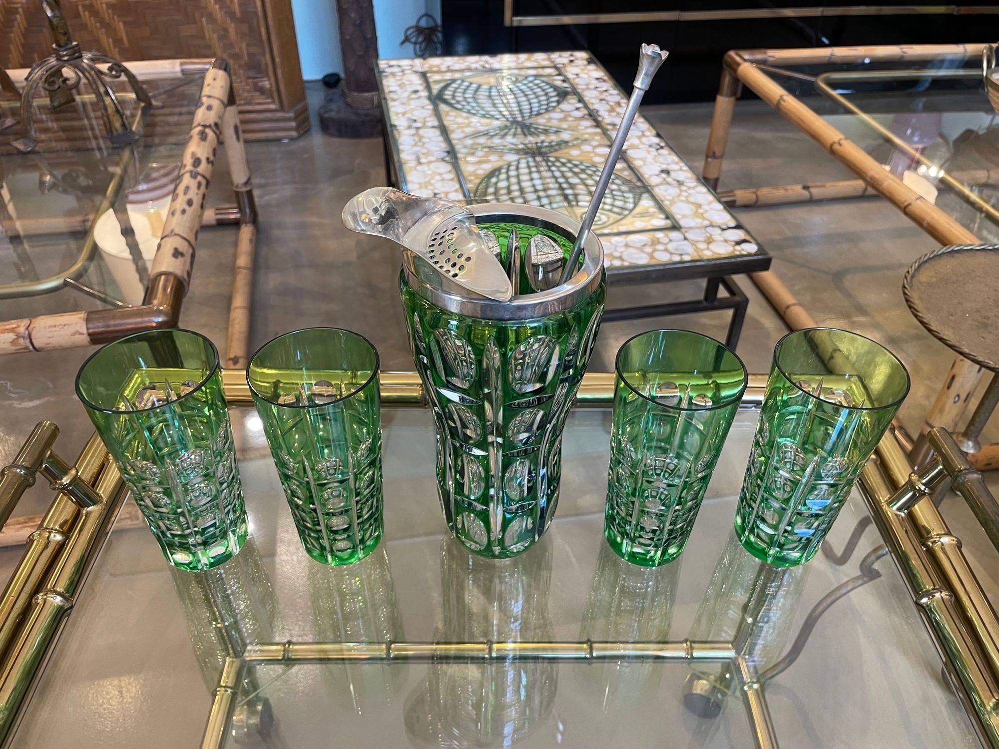 A Wilhelm Wolff 1940s crystal cocktail jug set with matching glasses and spoon 4