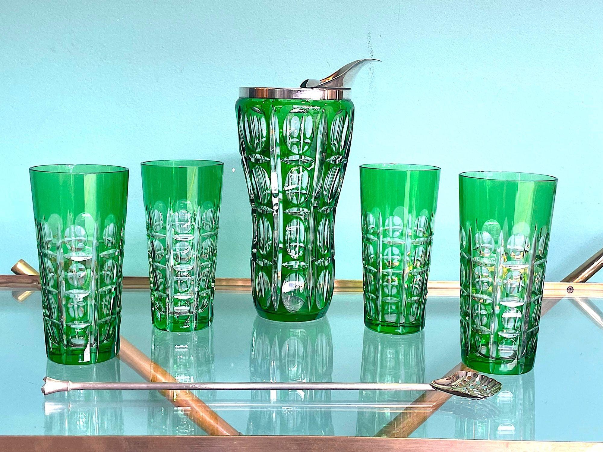 A Wilhelm Wolff 1940s crystal cocktail jug set with matching glasses and spoon 5